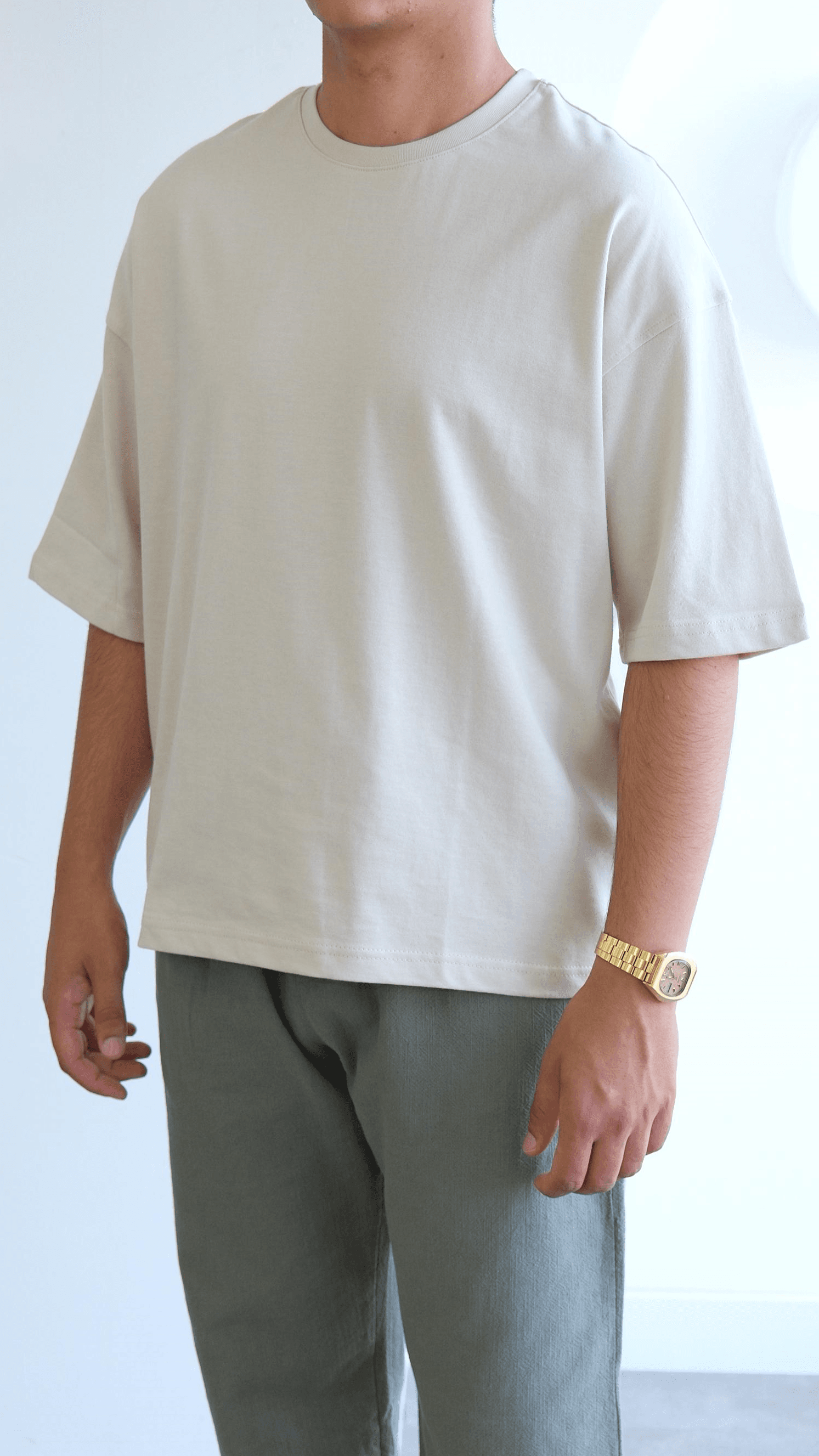 Ekru Crop Fıt Basıc Tshirt
