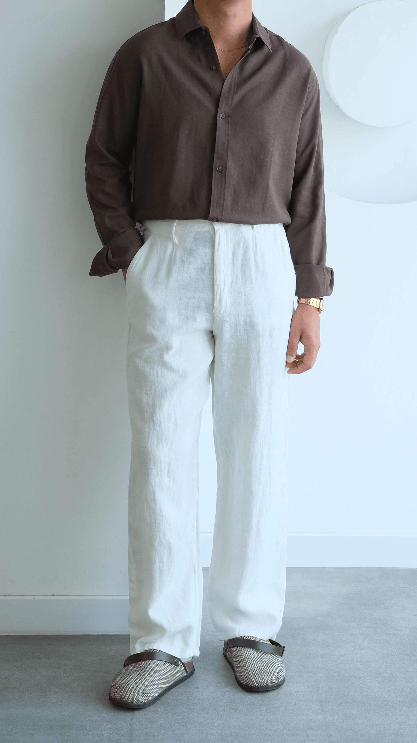 Kahve Oversize Keten Gömlek