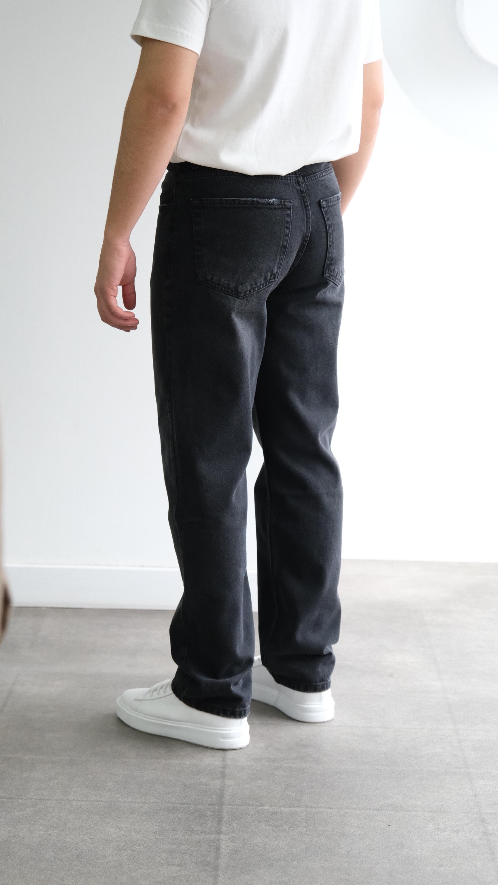 Yıkamalı Gri Baggy Jean Pantolon