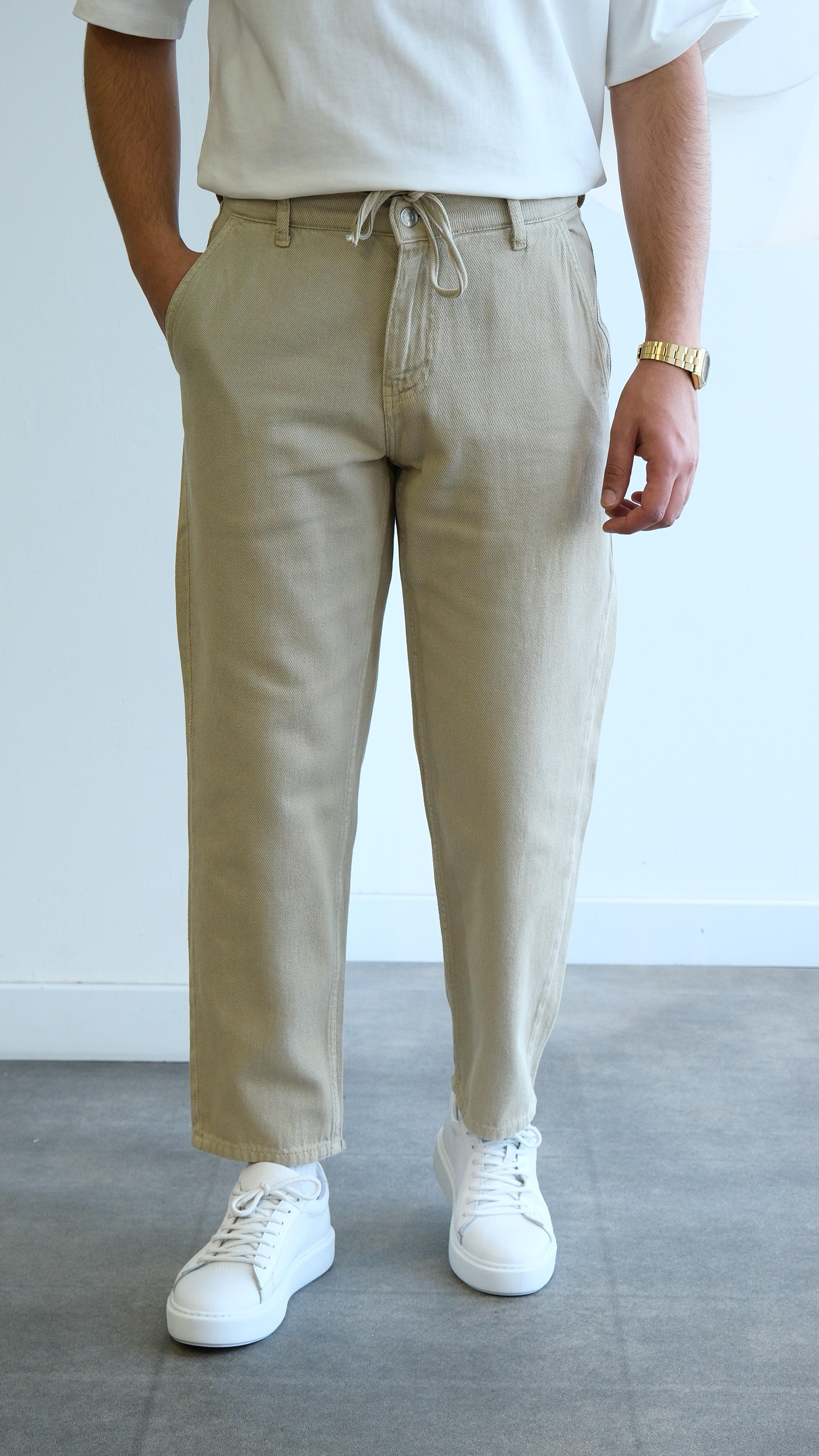 Açık Haki Boyfriend Gabardin Pantolon