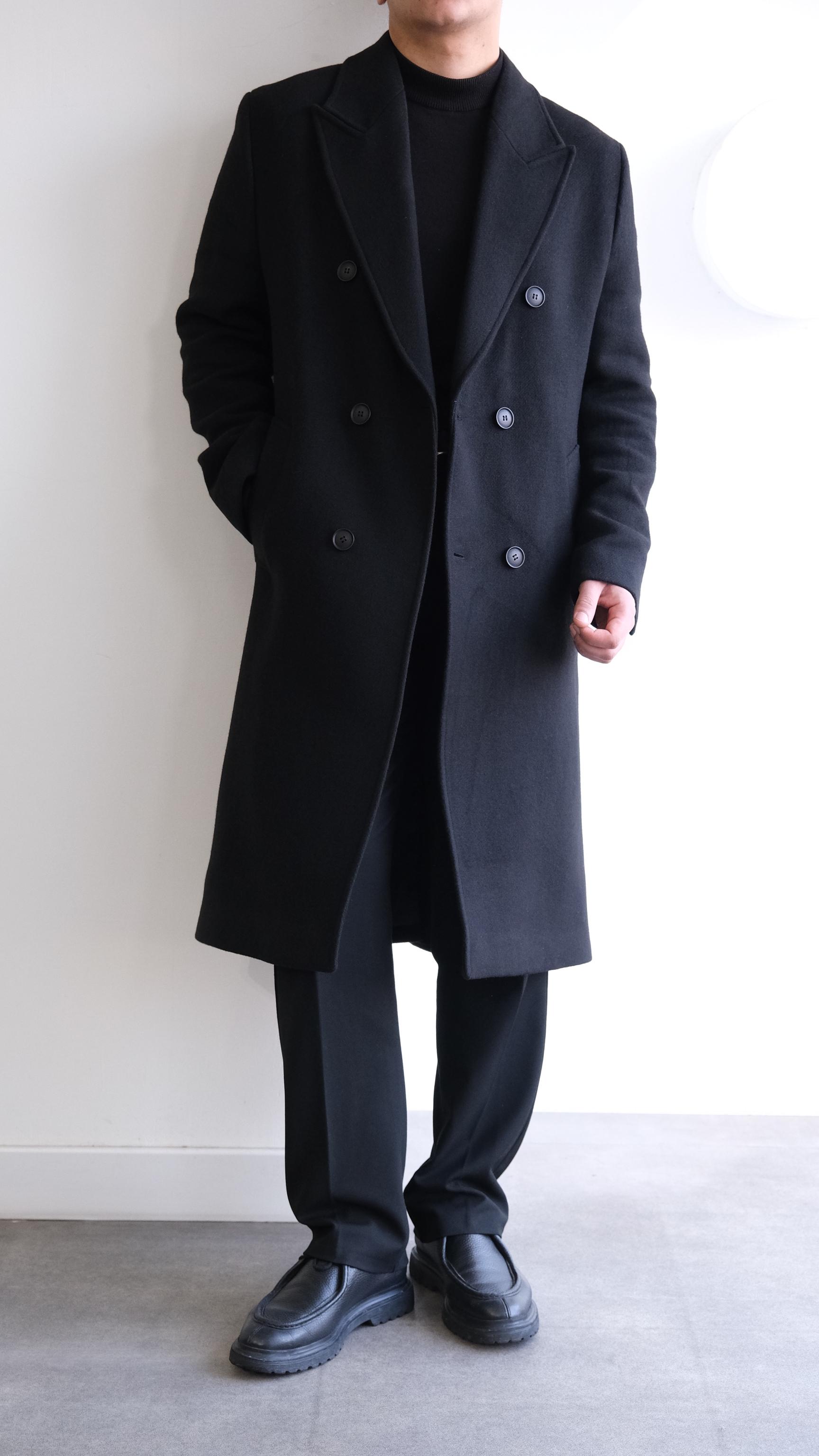 Siyah Kruvaze Klasik Kaşe Kaban