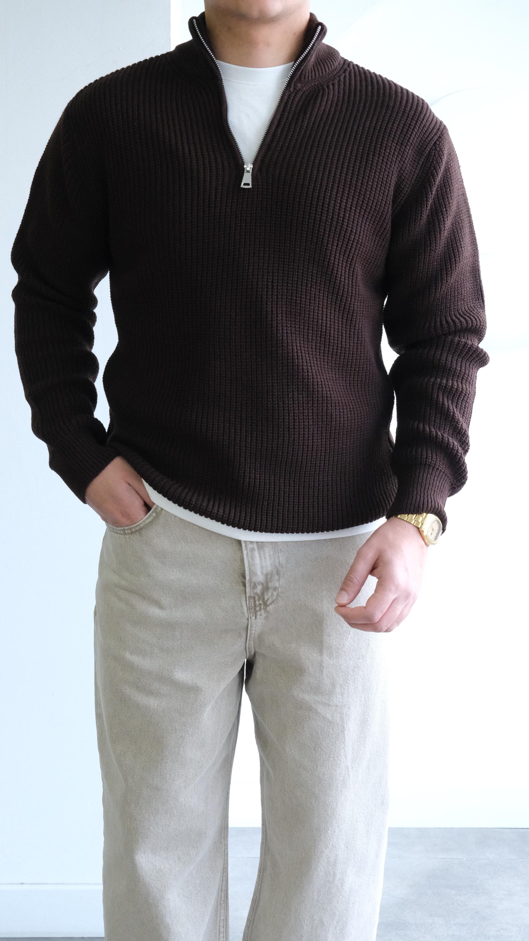 Kahve Balıkçı Yaka Örme Kazak