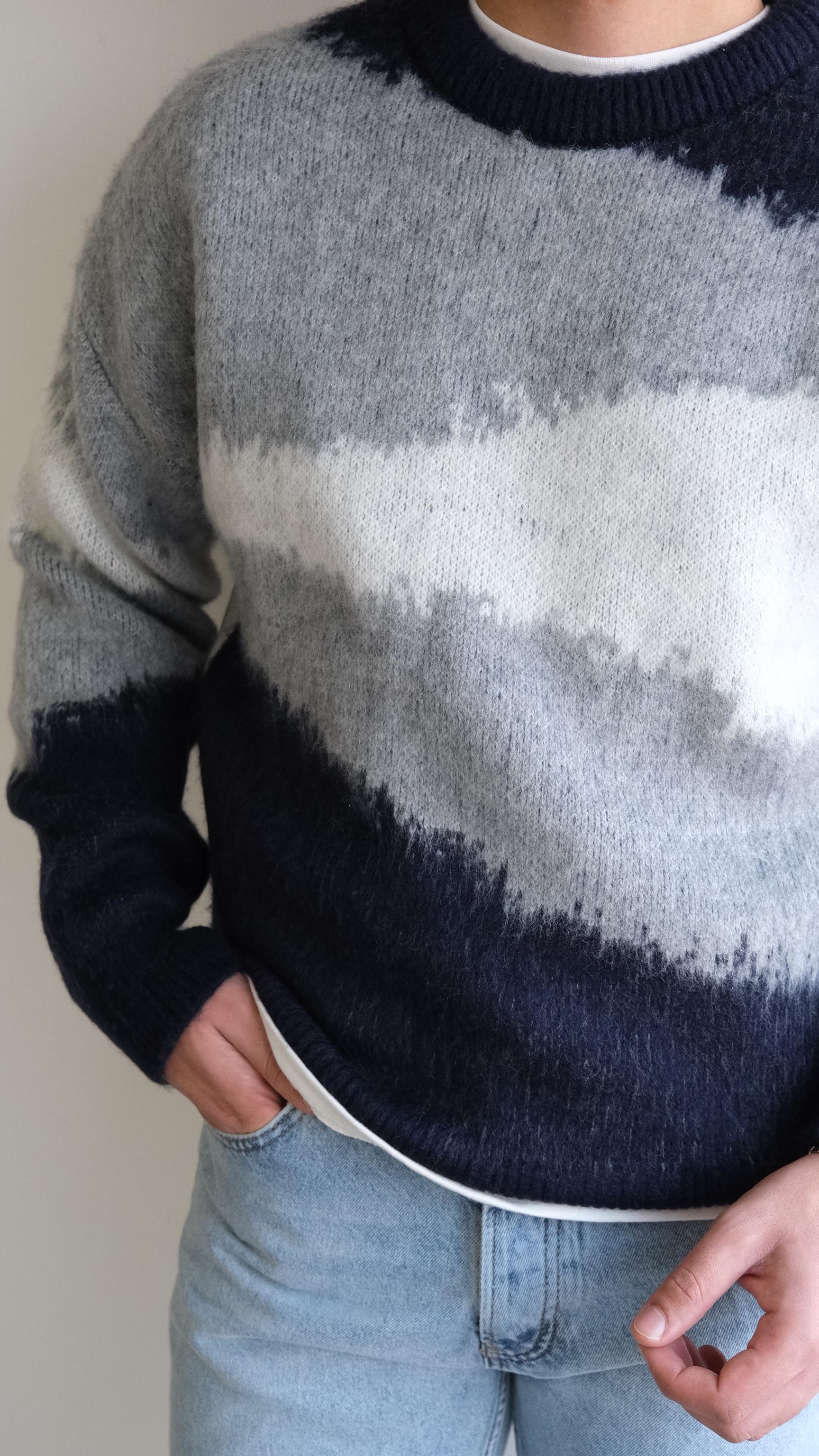 Lacivert Desenli Yün Görünümlü Kazak