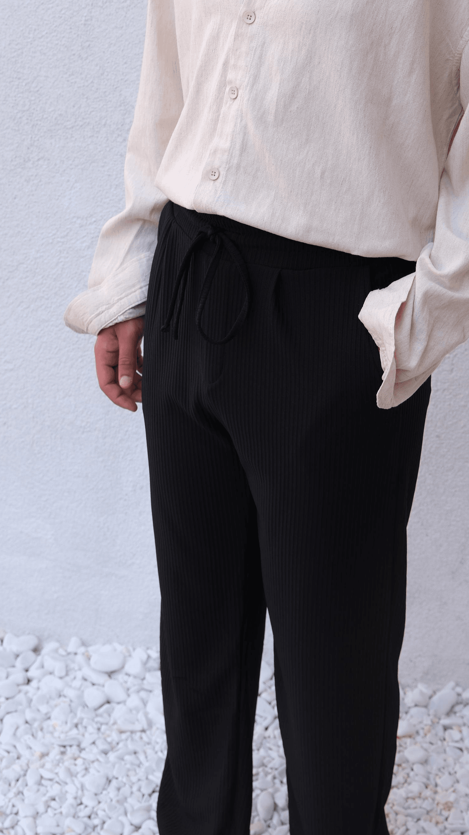 Siyah Fitilli Baggy Eşofman Altı
