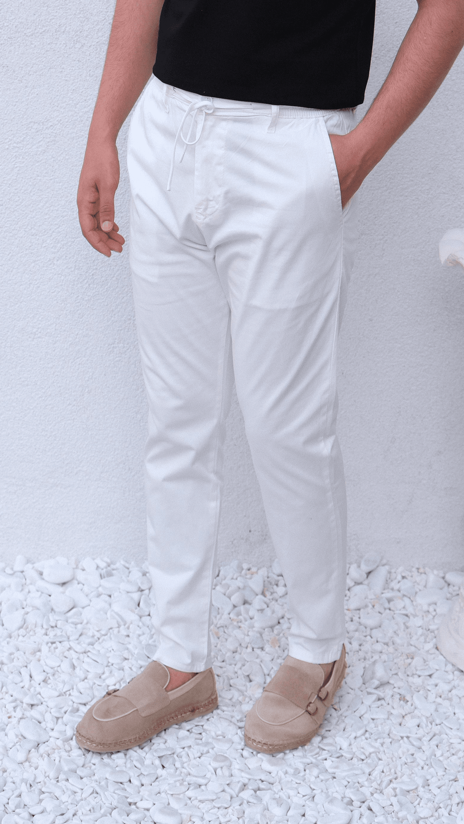 Beyaz Kanvas Regular Kesim Pantolon
