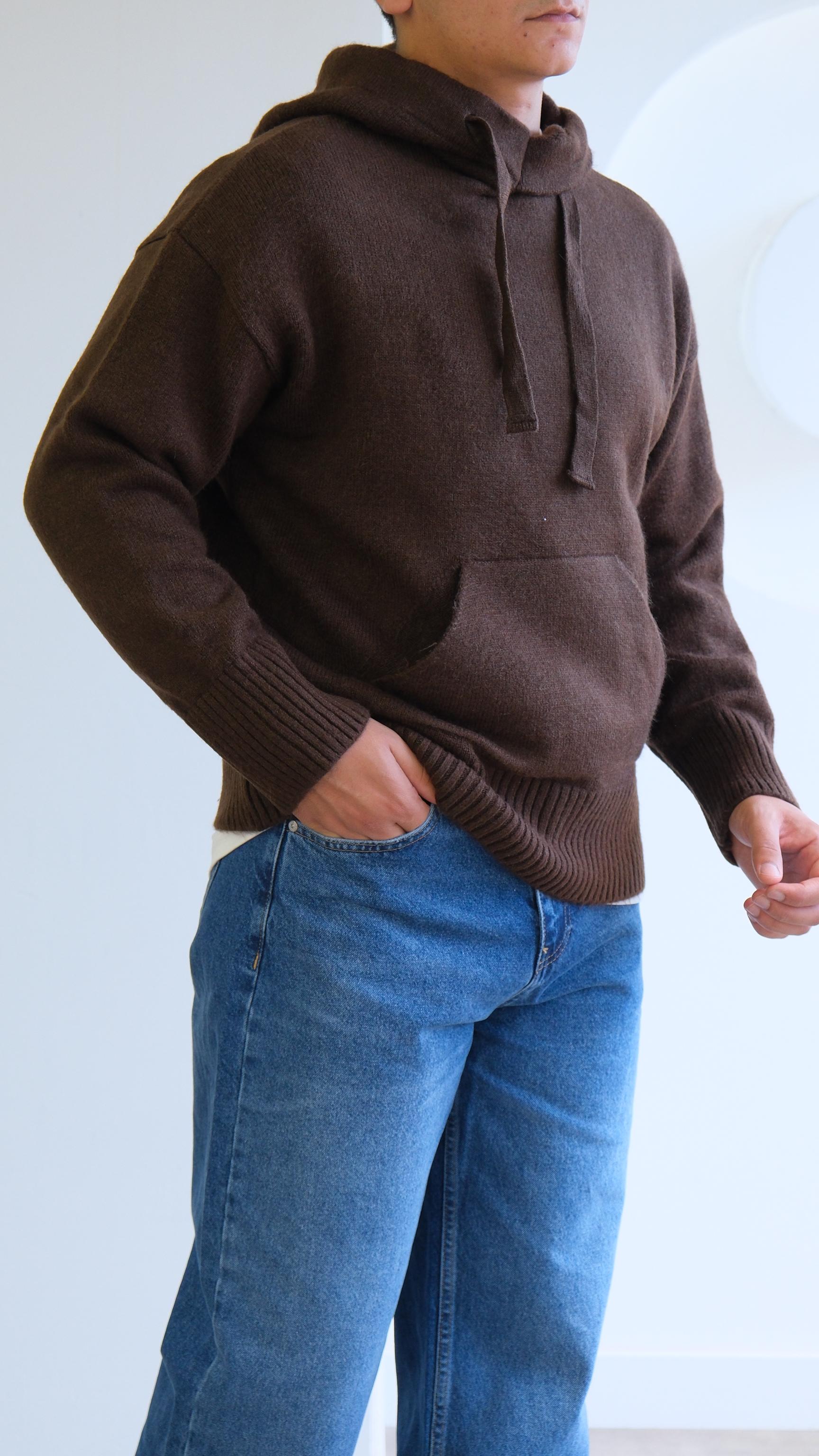 Kahve Yün Kapüşonlu Sweatshirt