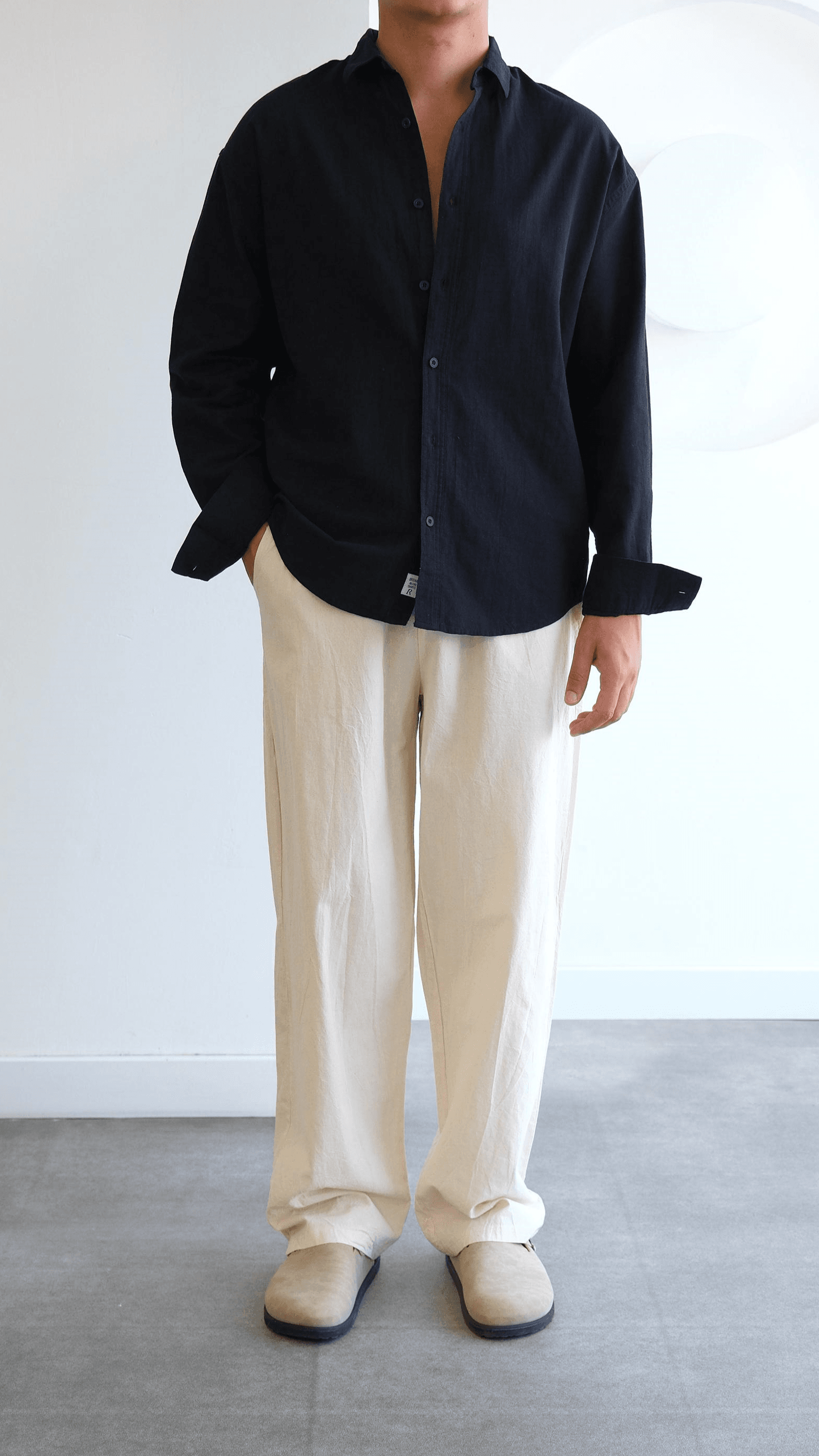 Baggy Pamuk Keten Bej Pantolon