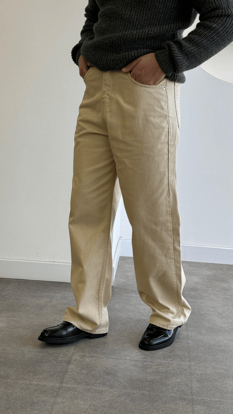 Camel gabardin baggy jean pantolon 