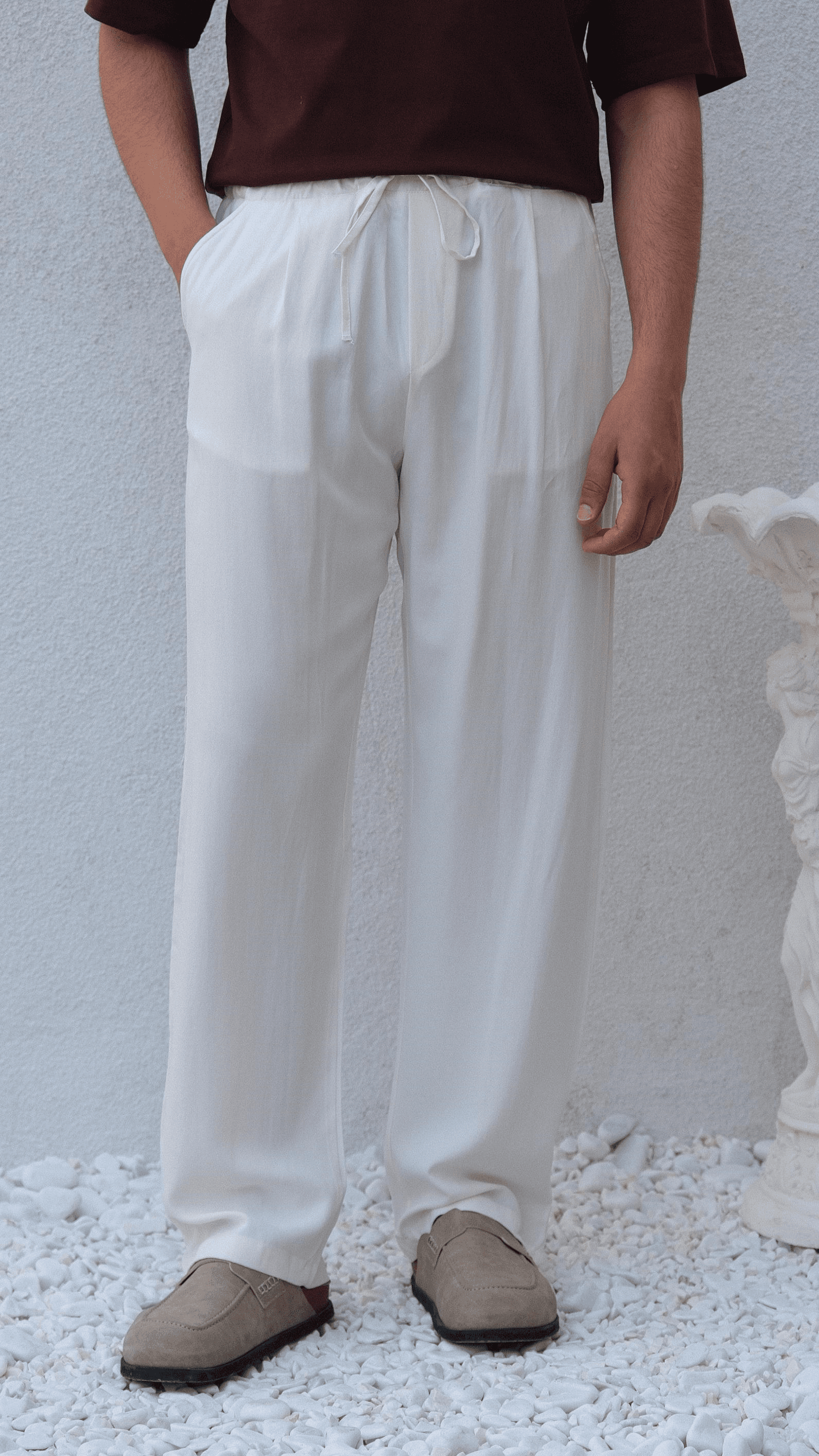 Beyaz Modal Baggy Pantolon