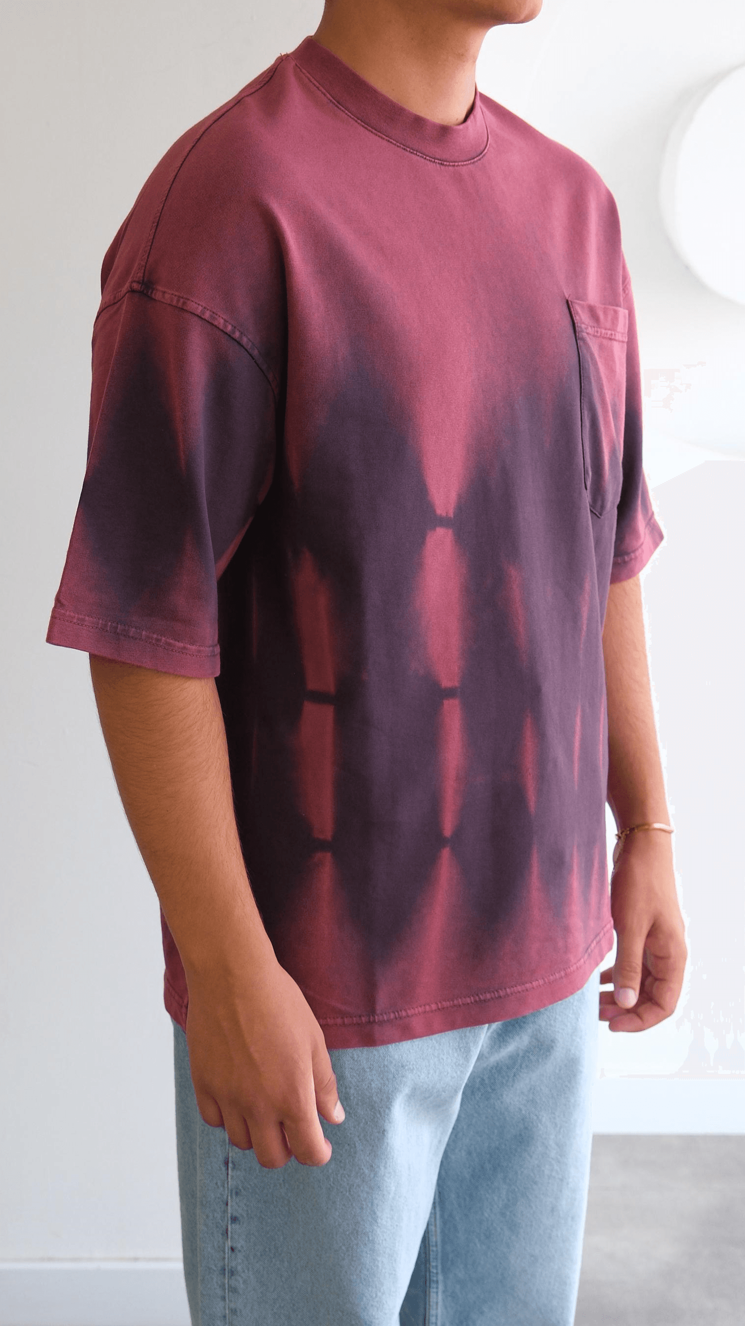 Bordo Fırça Desenli Oversize Tshirt