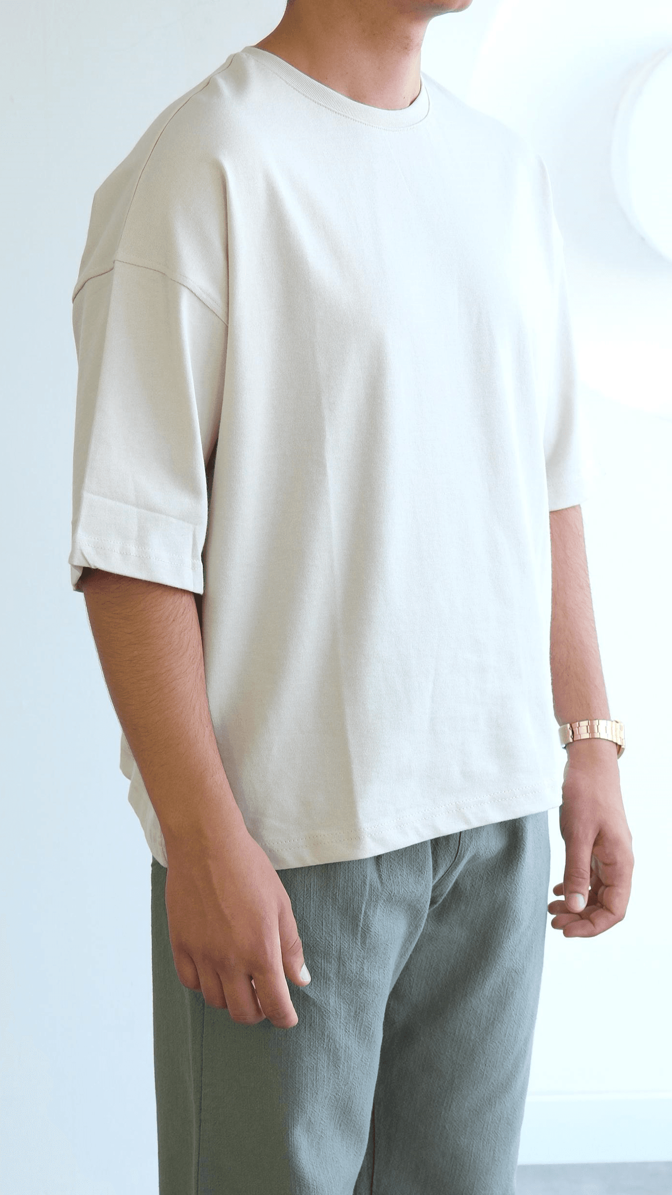 Ekru Crop Fıt Basıc Tshirt