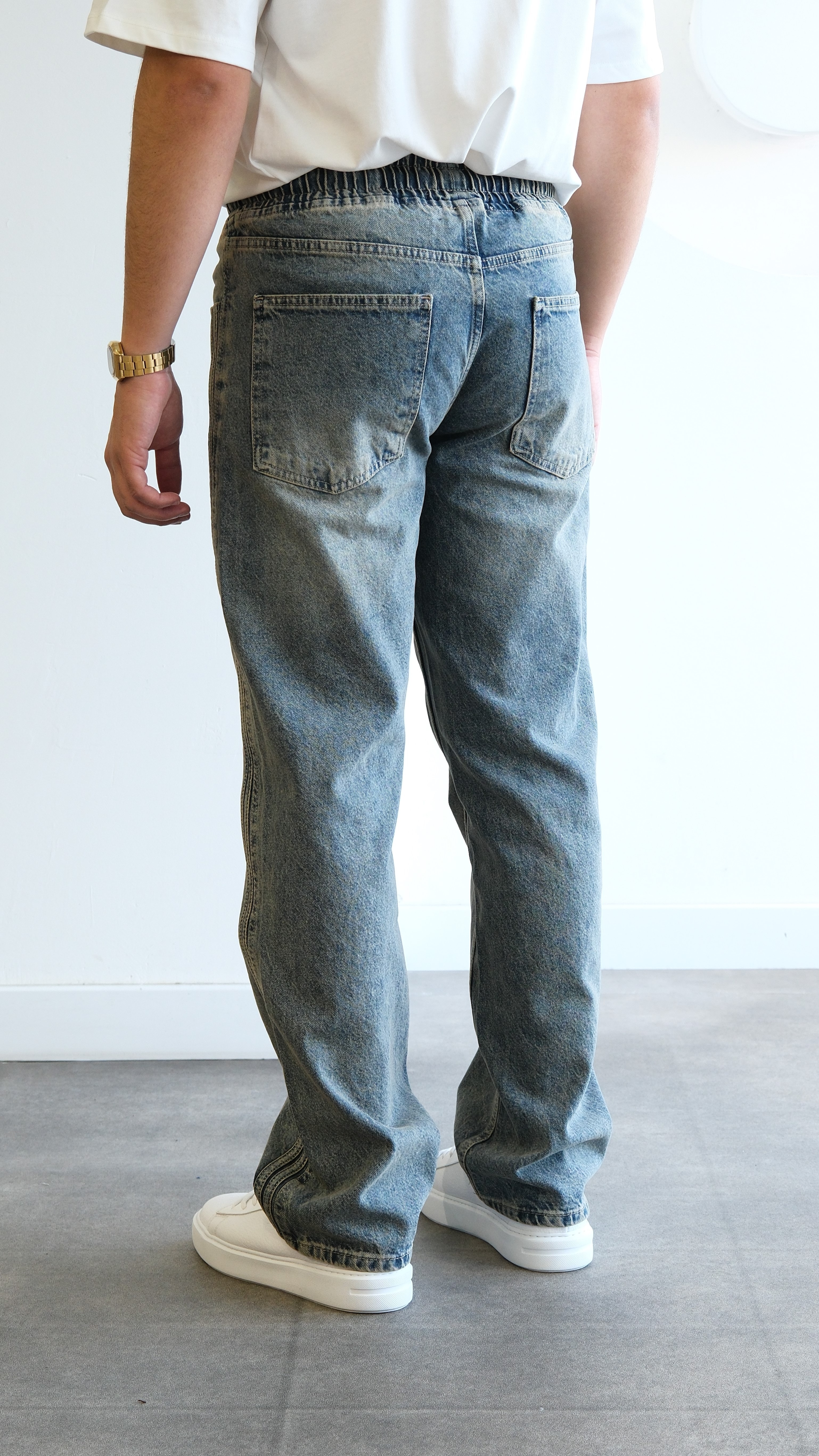 Soluk Efektli Baggy Belden Bağlamalı Jean Pantolon