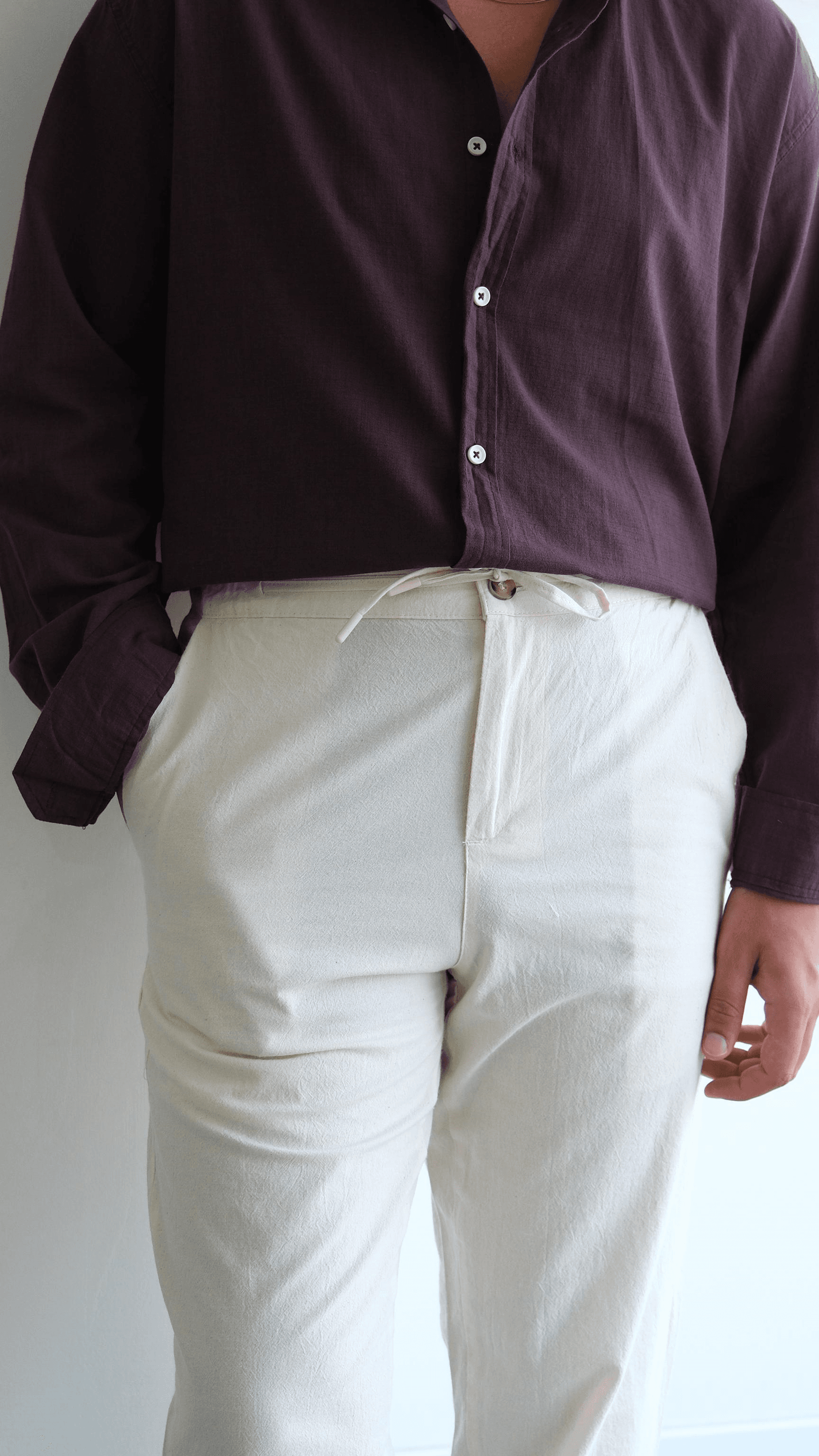 Bej Regular Bağcıklı Keten Pantolon
