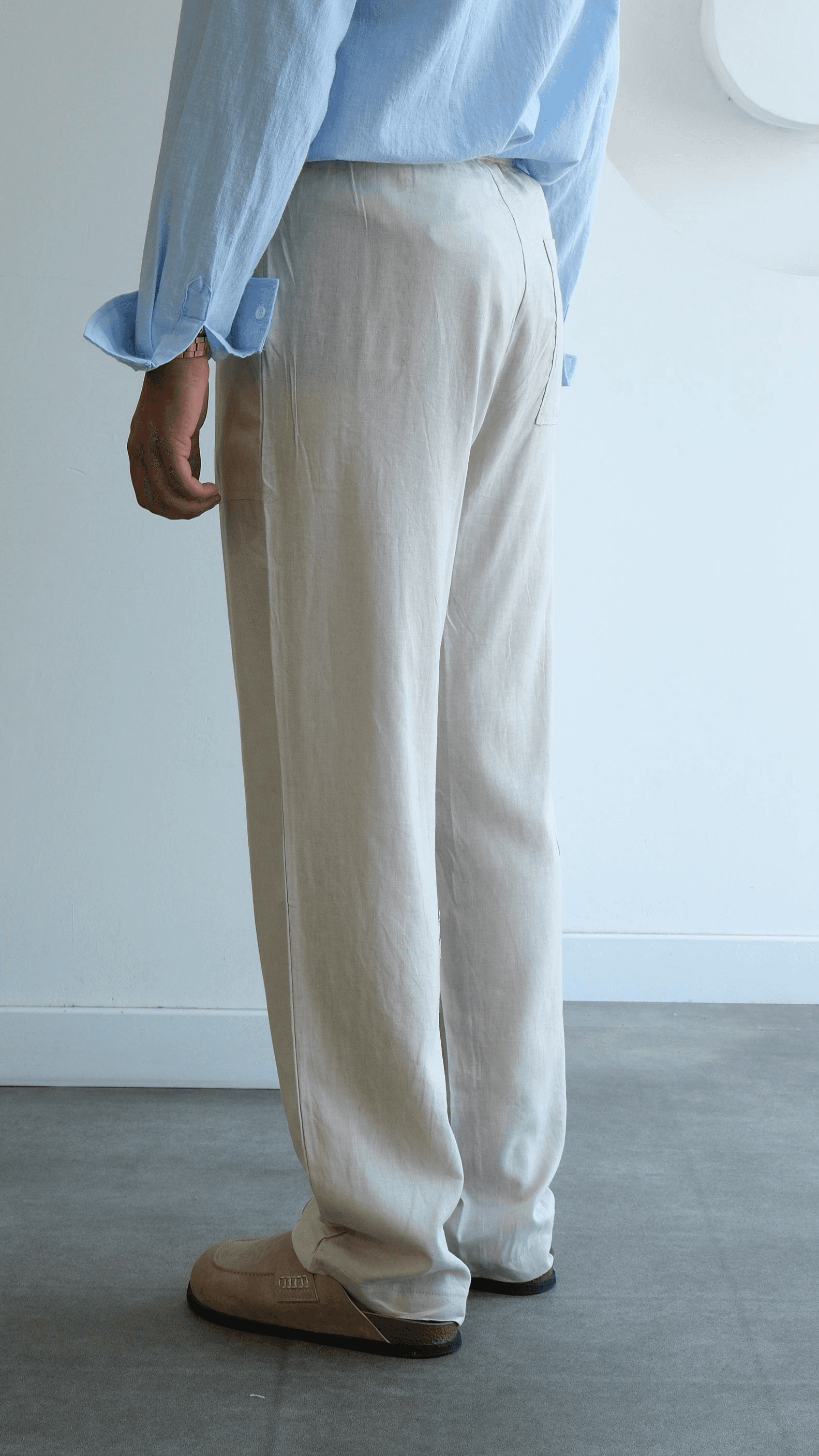 Bej Baggy Keten Pantolon 