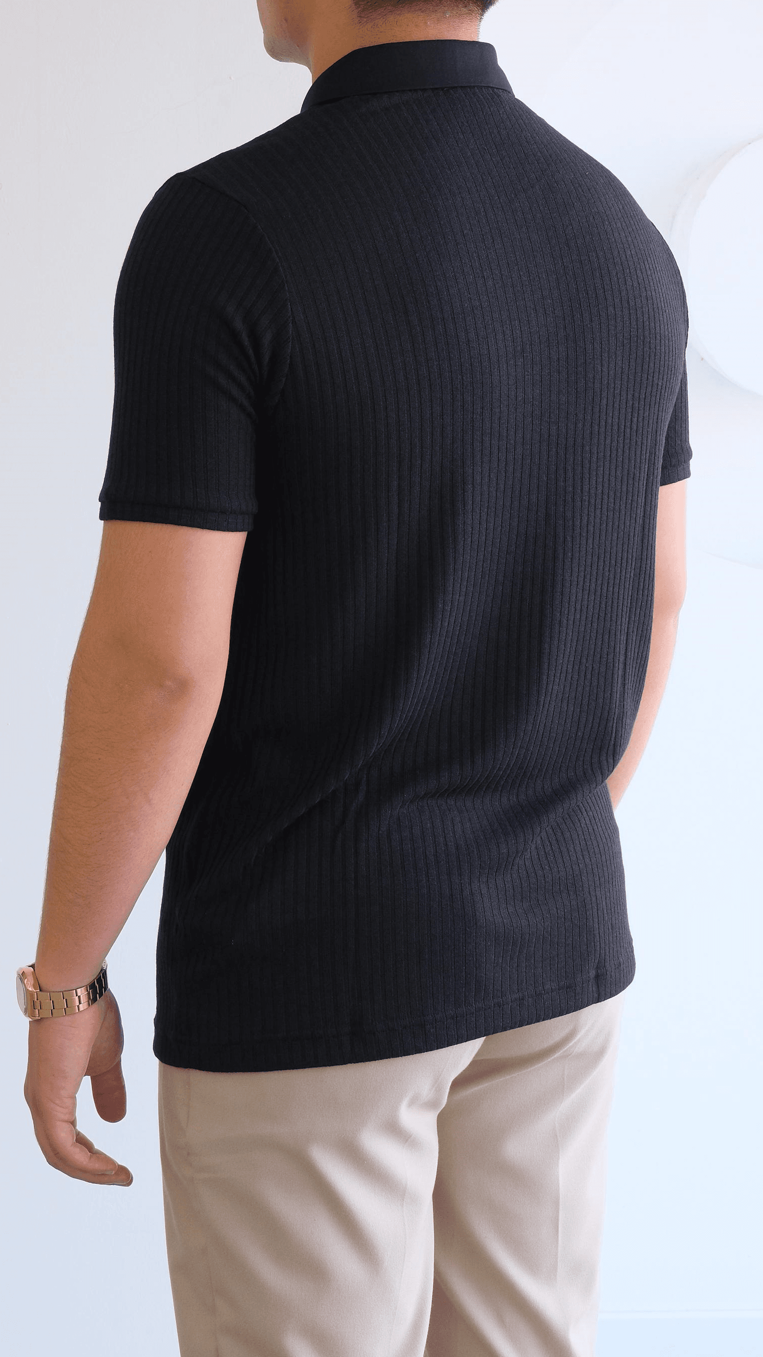 Siyah Fitilli Polo Yaka Tshirt