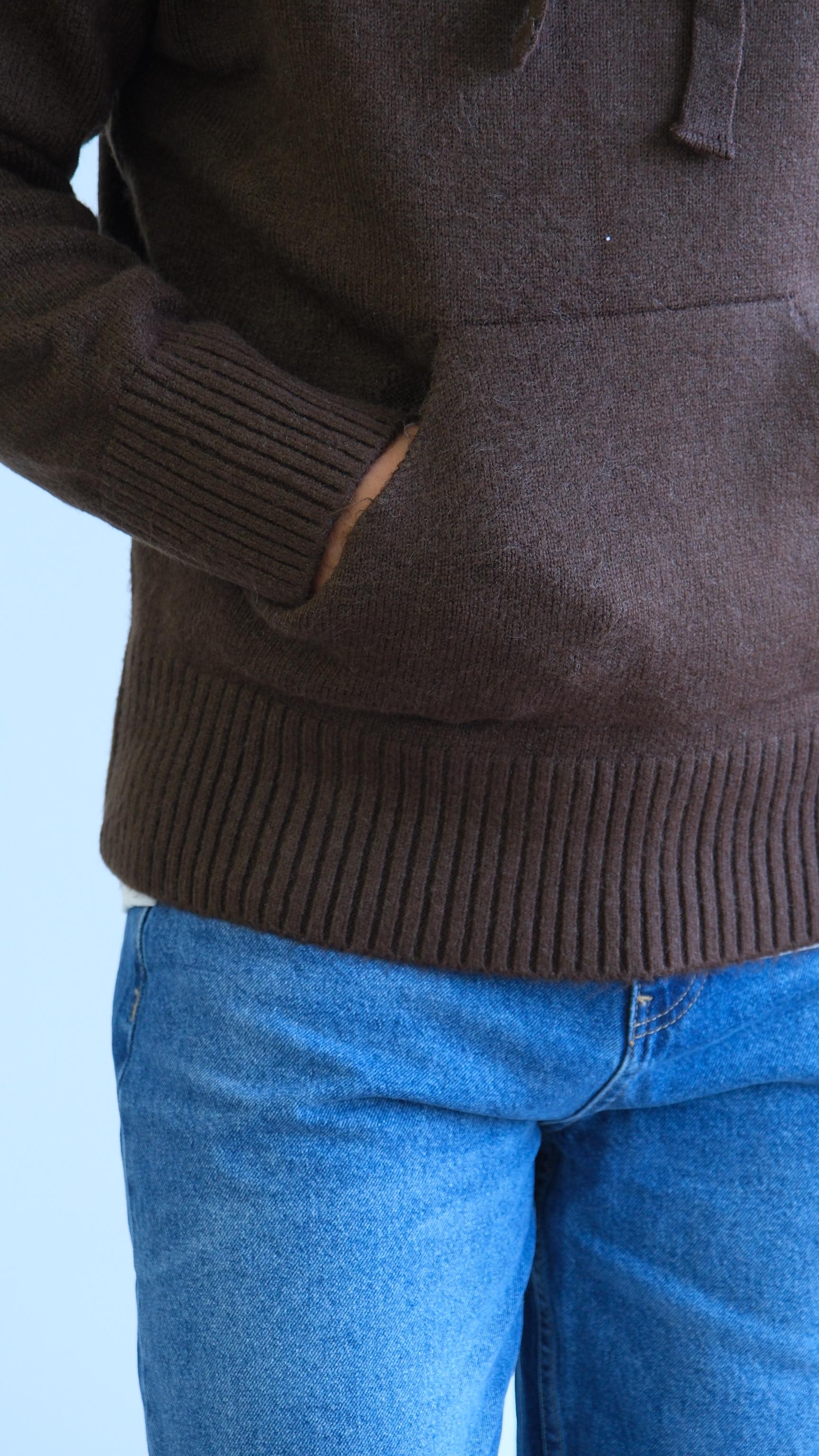 Kahve Yün Kapüşonlu Sweatshirt