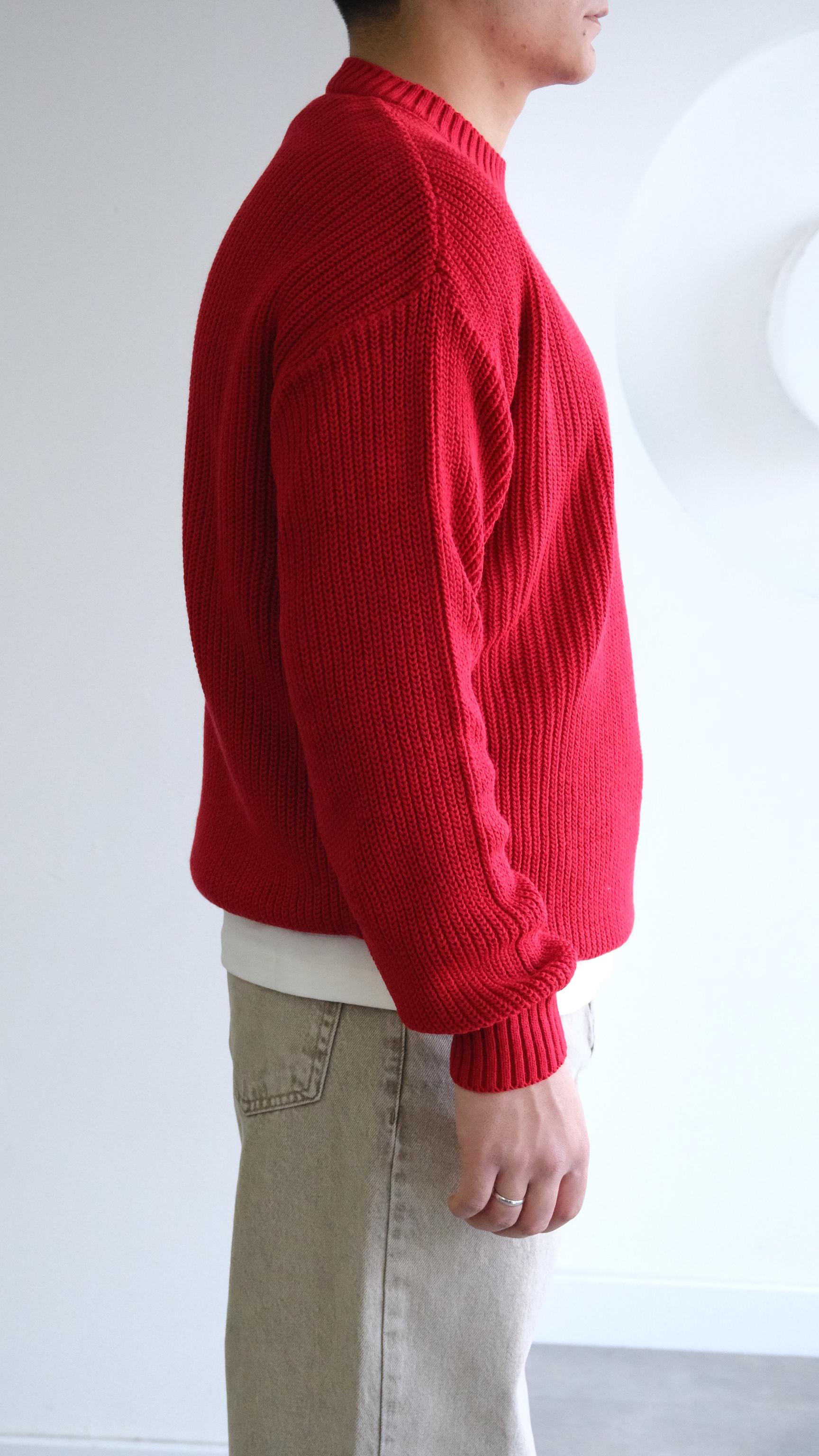 Kırmızı Örme Simit Yaka Kazak