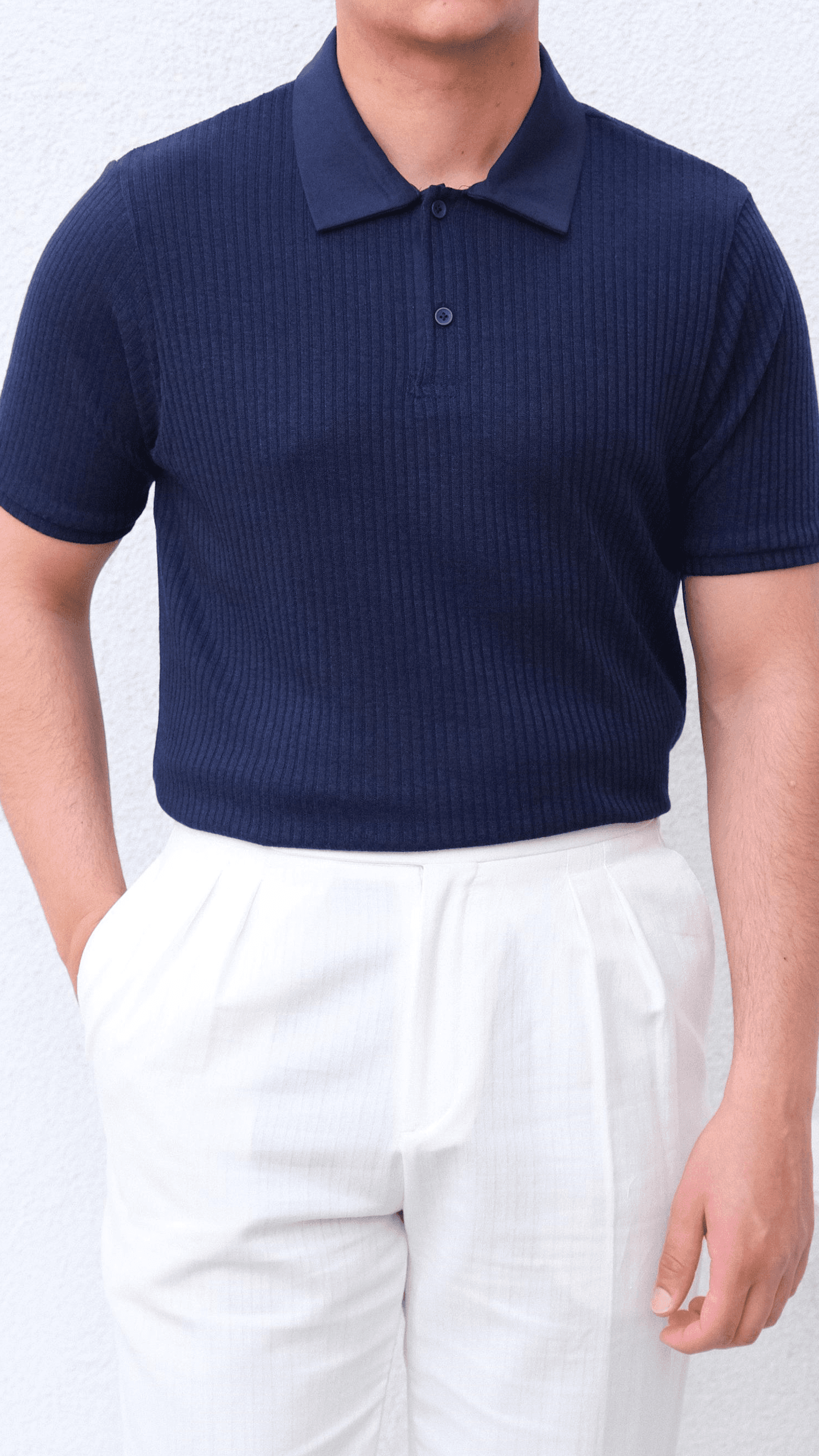 Lacivert Polo Yaka Şeritli Triko