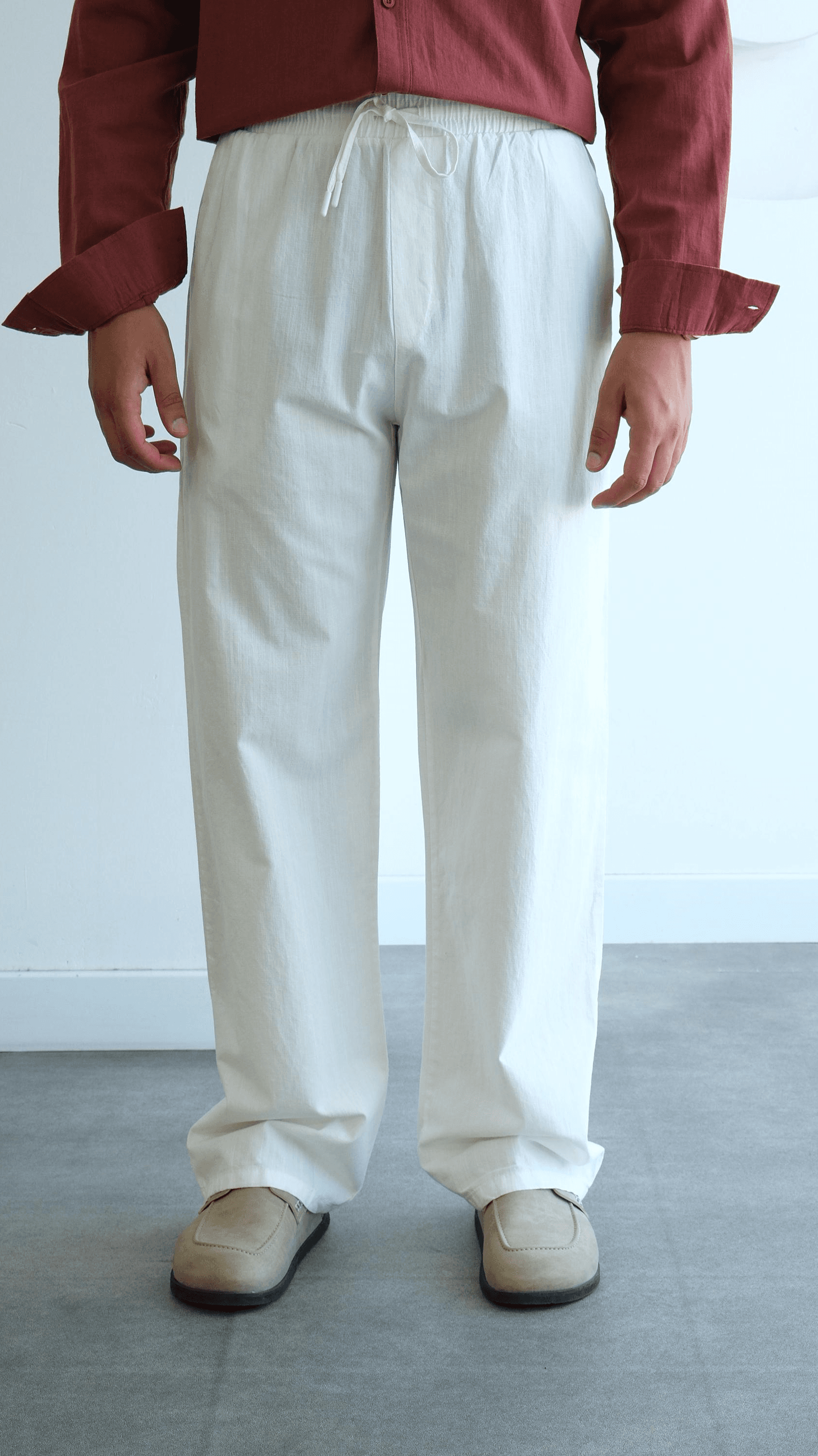  Baggy Beyaz Keten Pantolon