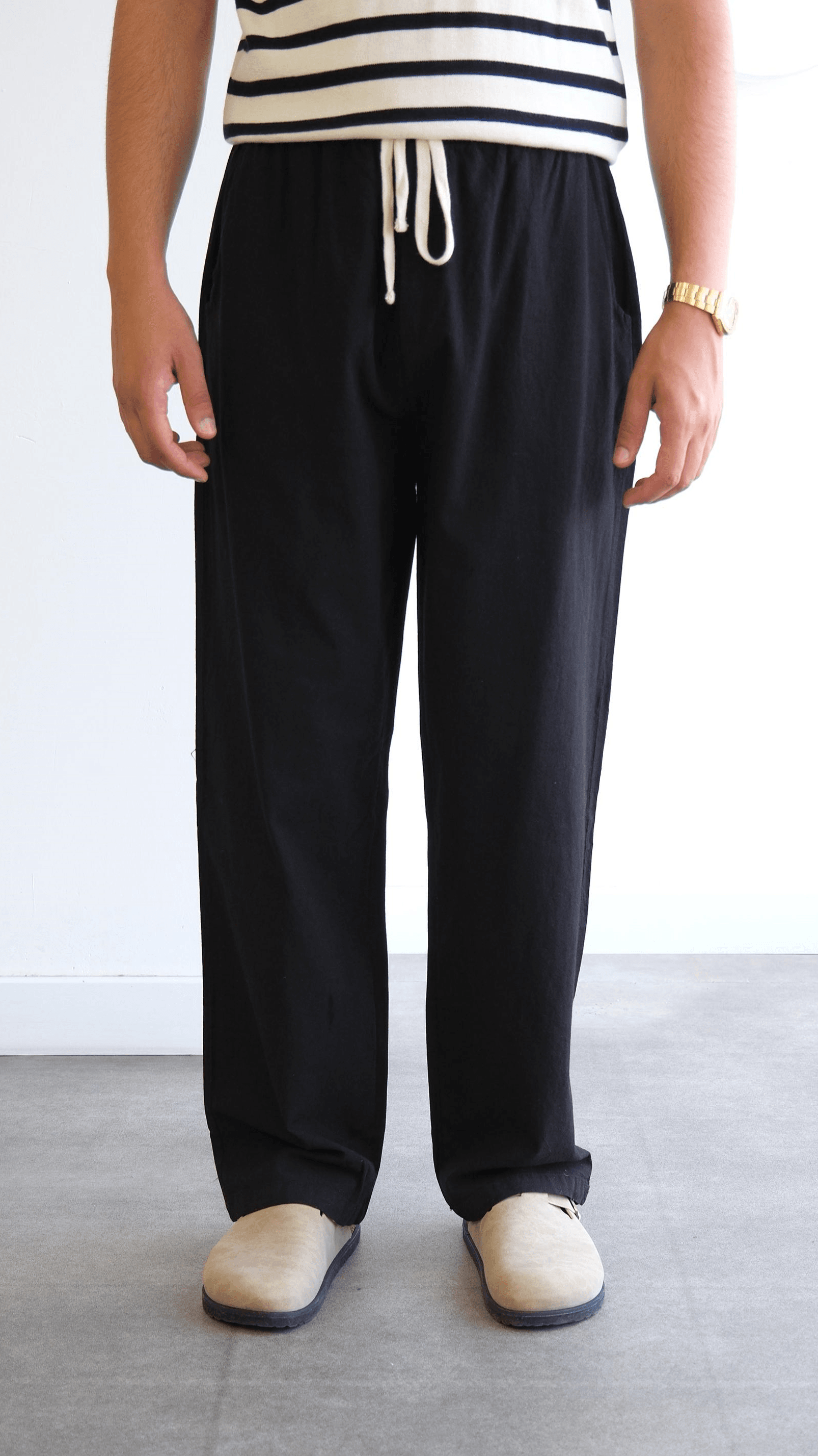Baggy Pamuk Keten Siyah Pantolon