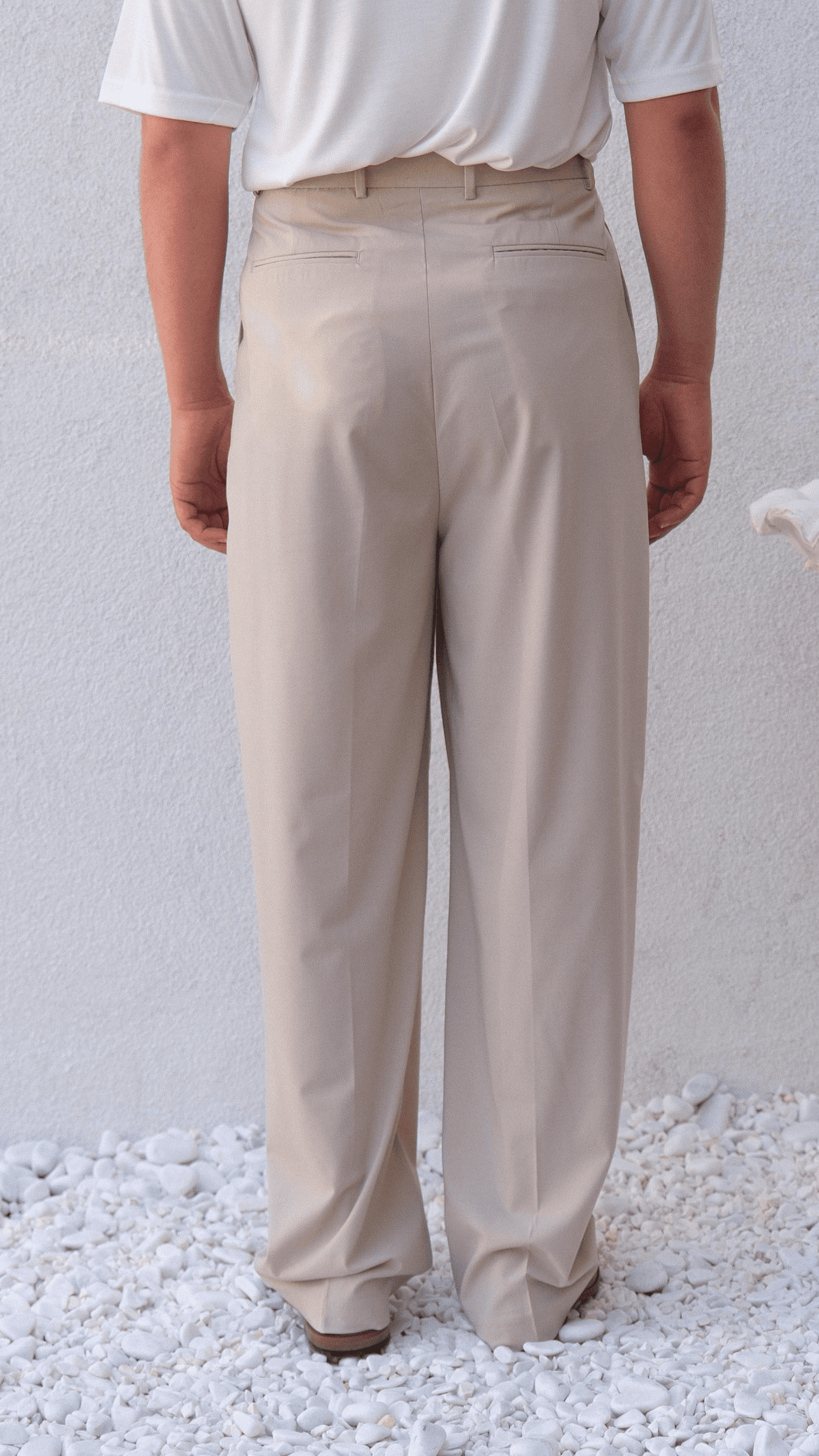 Ekru Baggy Çift Pileli Kumaş Pantolon