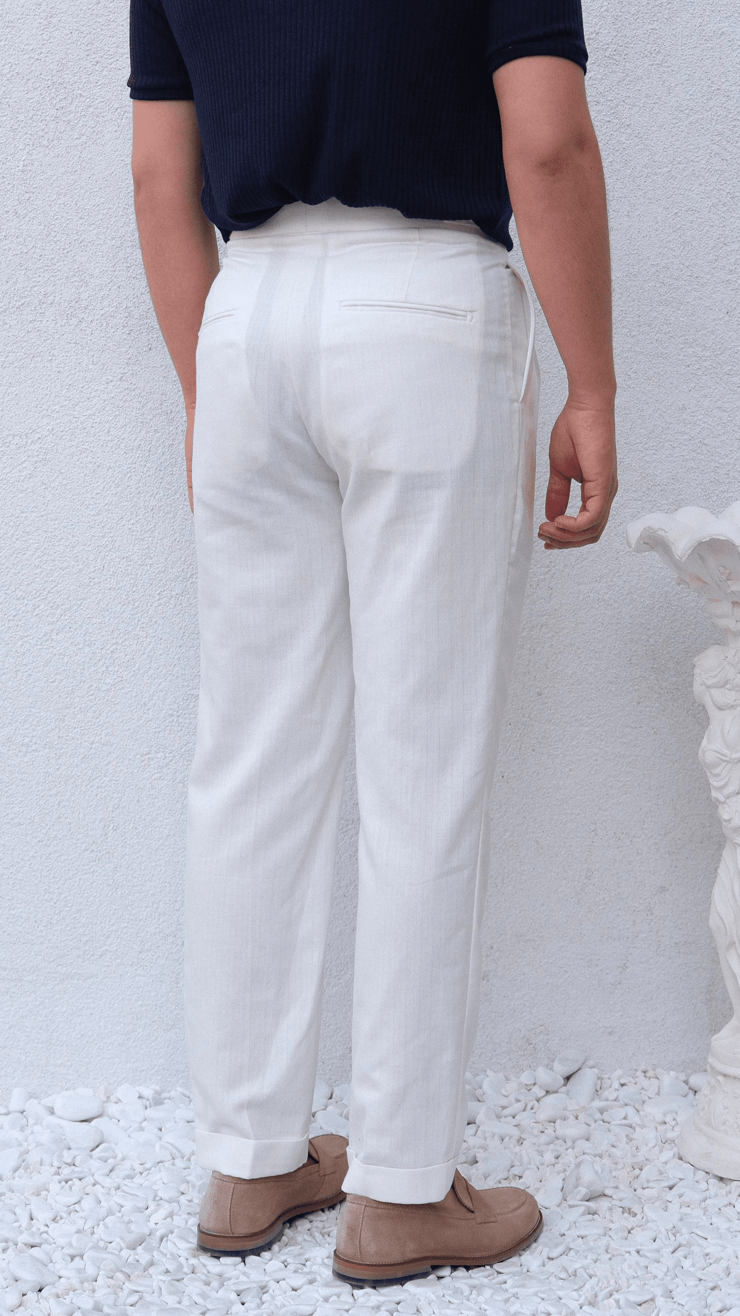 Beyaz İtalyan Kesim Keten Pantolon