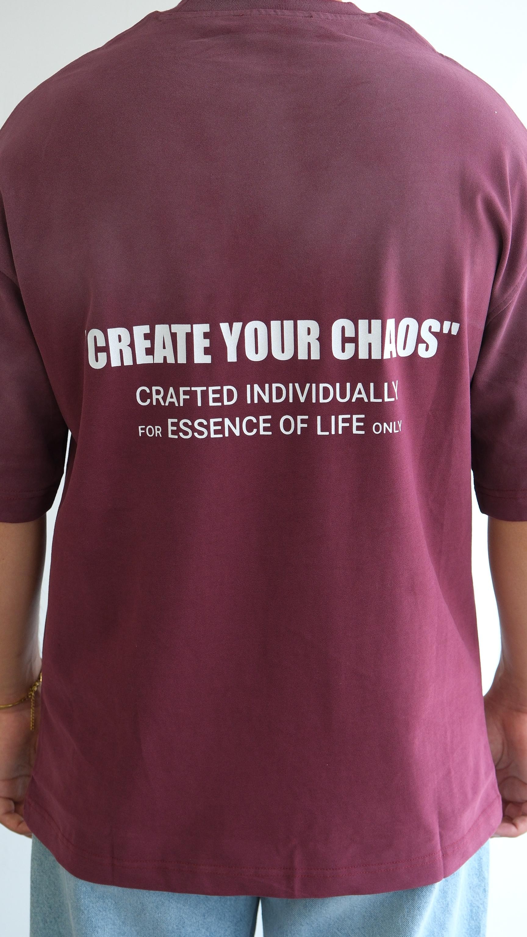 Bordo Yazı Baskılı Yıkamalı Tshirt