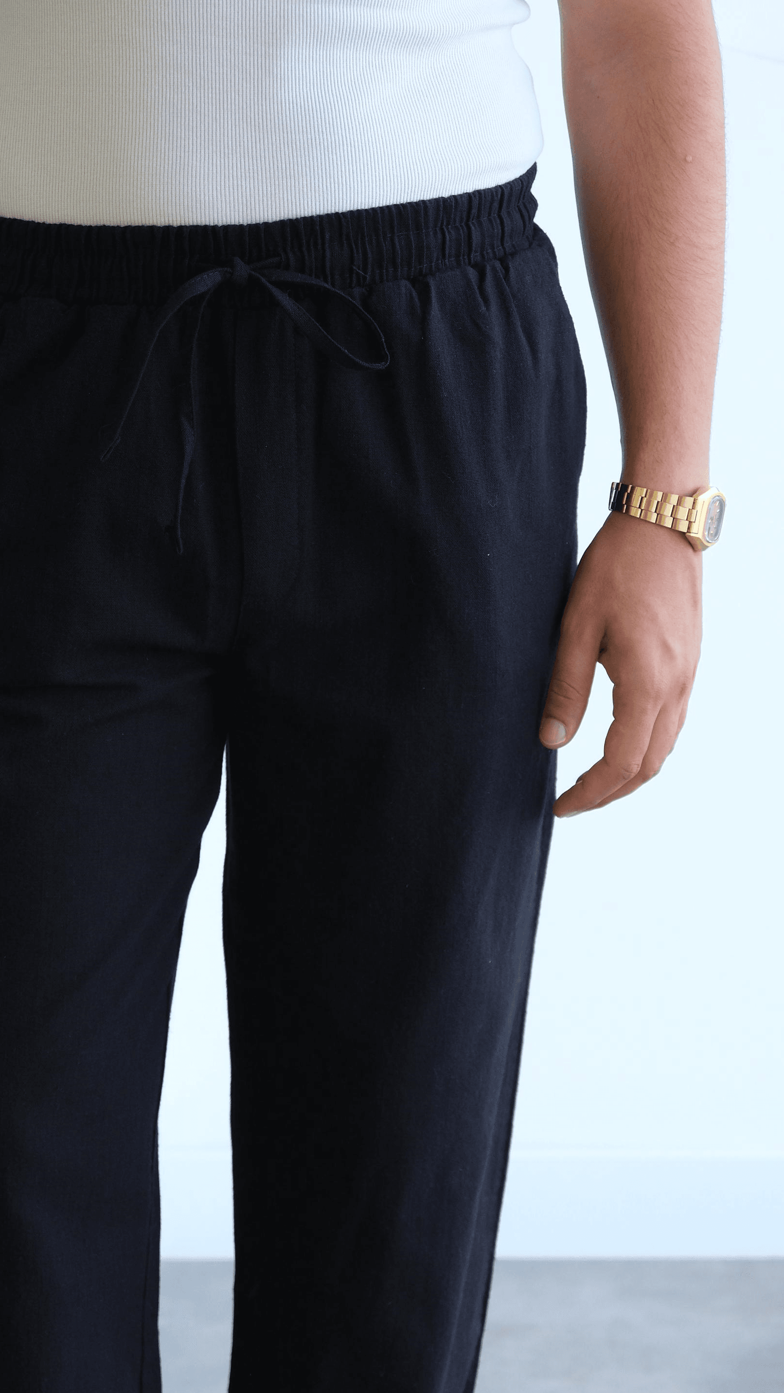Siyah Baggy Keten Pantolon