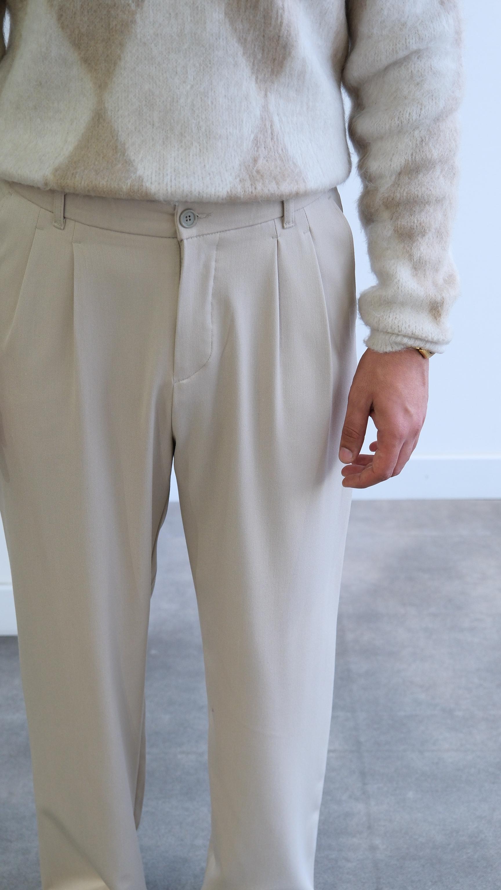 Bej Pileli Baggy Kumaş Pantolon