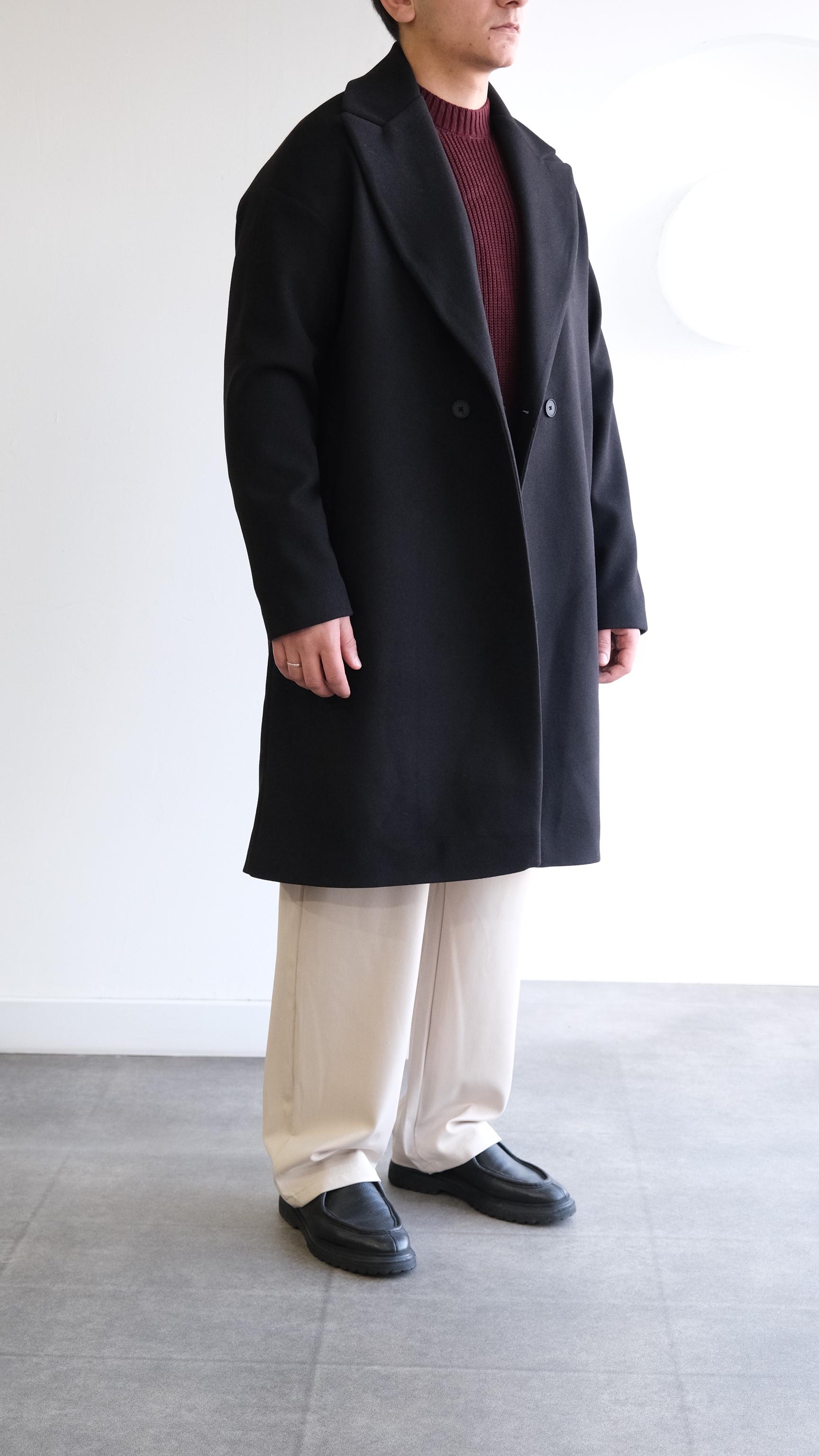 Siyah Kruvaze Kaşe Kaban