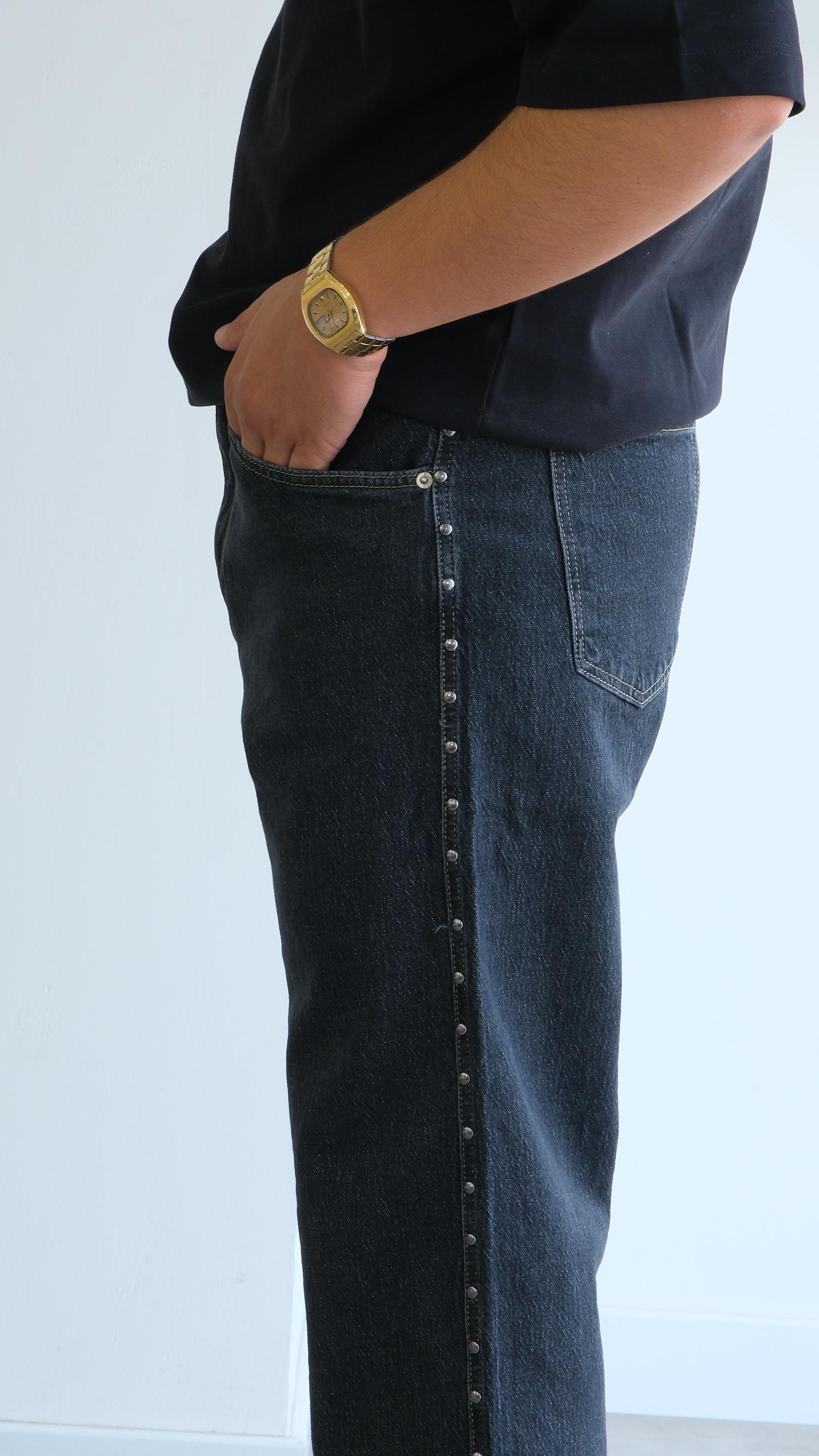 Metal Detaylı Gri Baggy Jean