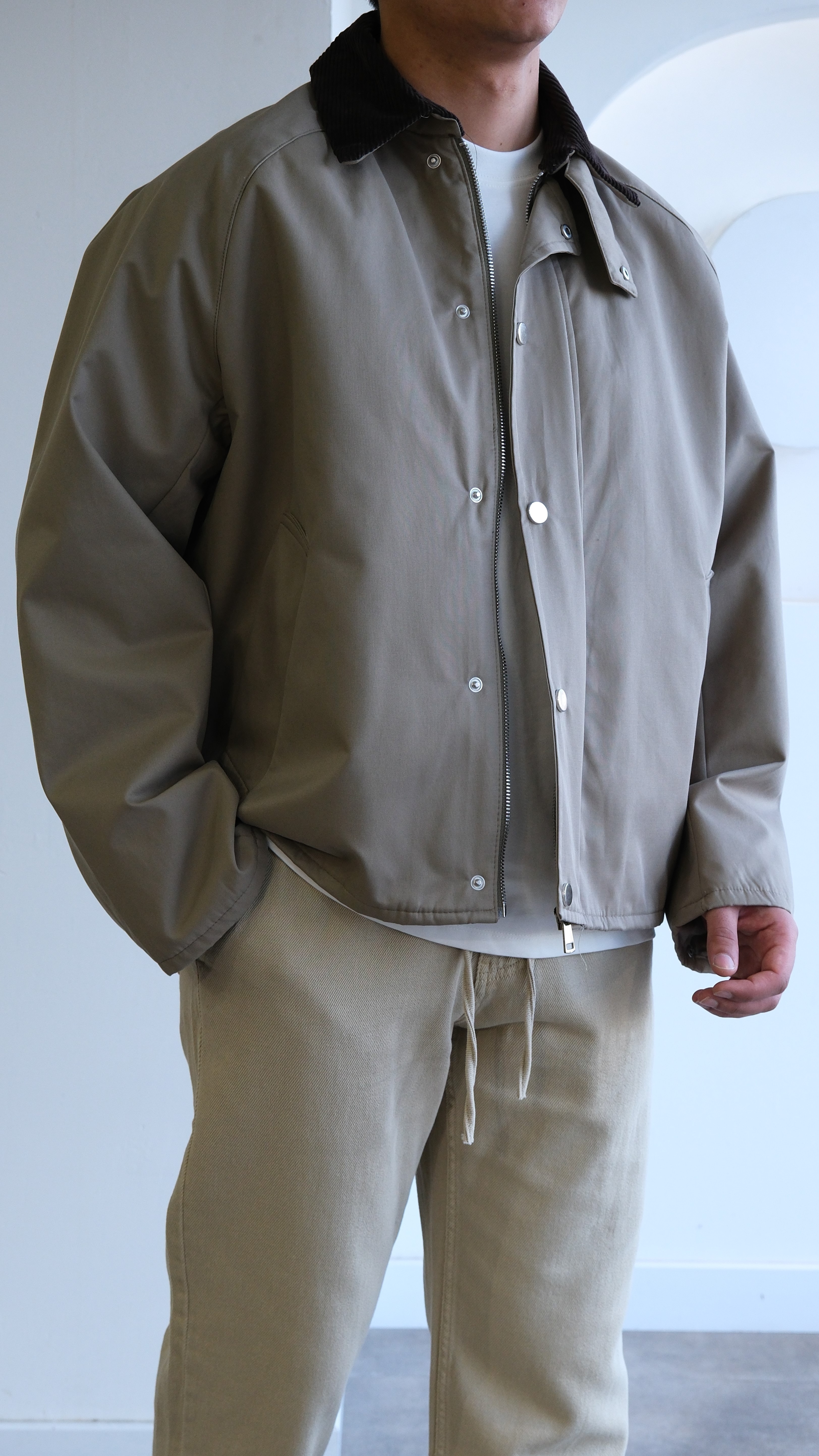 Kontrast Yaka Haki Teknik Ceket