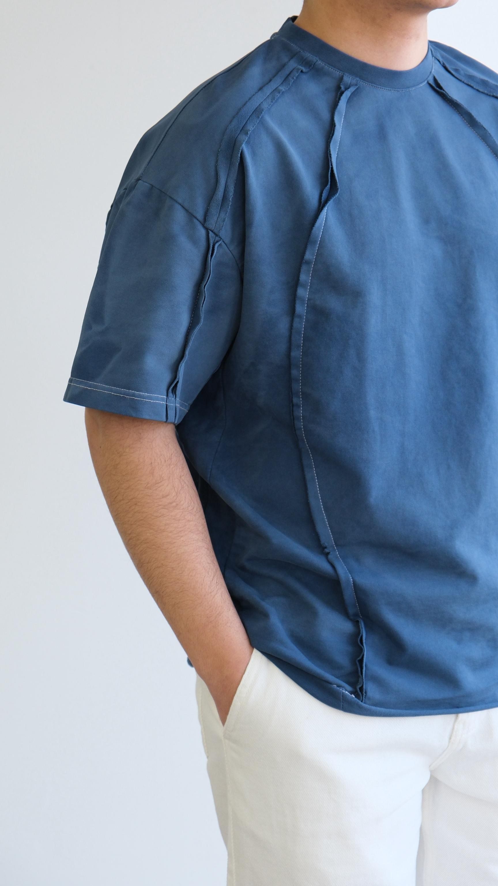 Mavi Oversize Dikiş Detaylı Tshirt