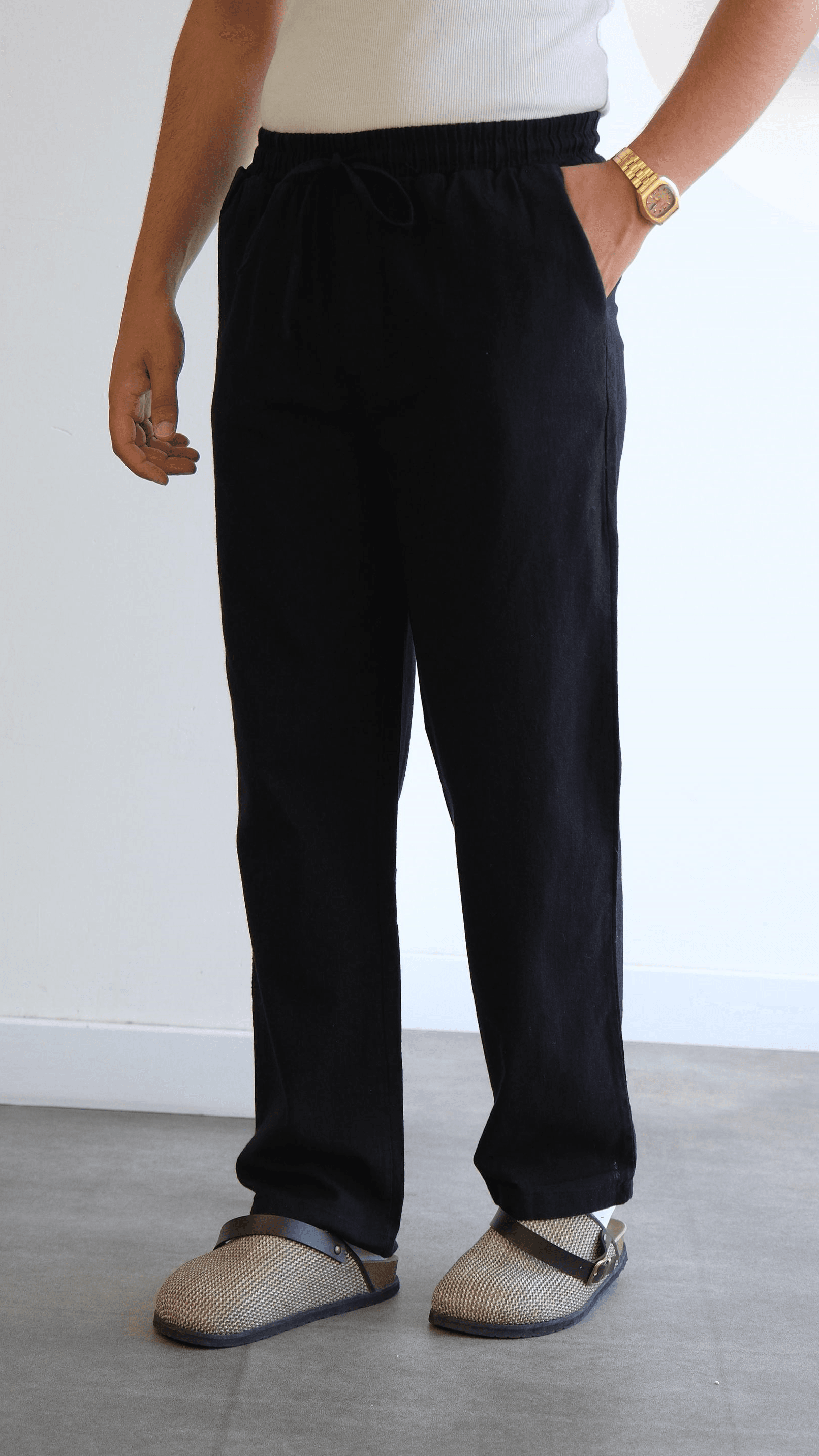 Siyah Baggy Keten Pantolon