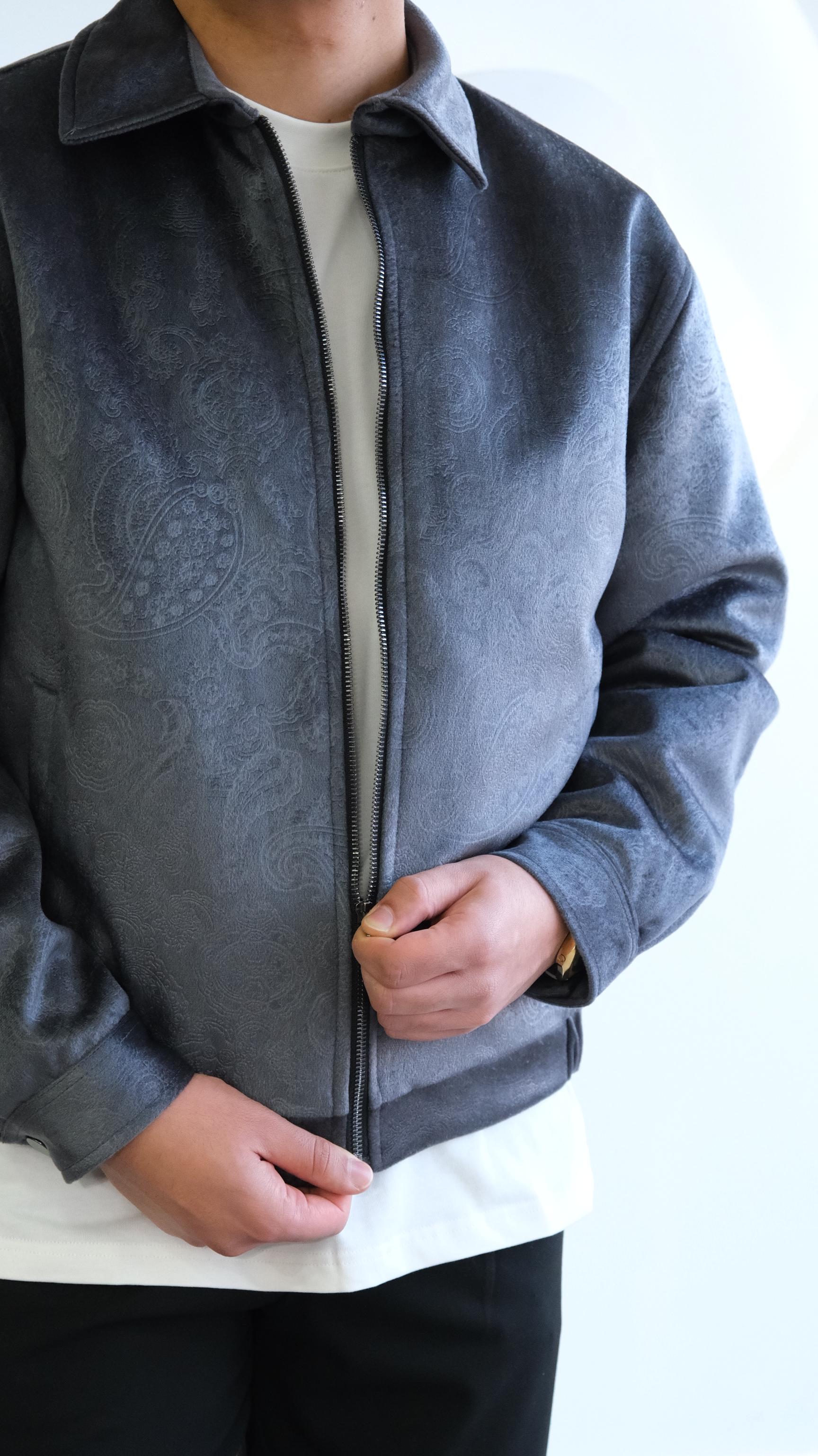 Velvet Kadife Şal Desenli Gri Ceket