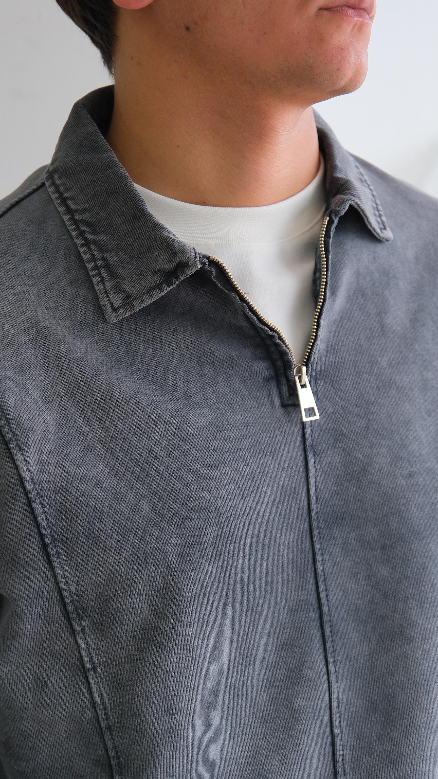 Yıkamalı Gri Fermuarlı Polo Yaka Sweat