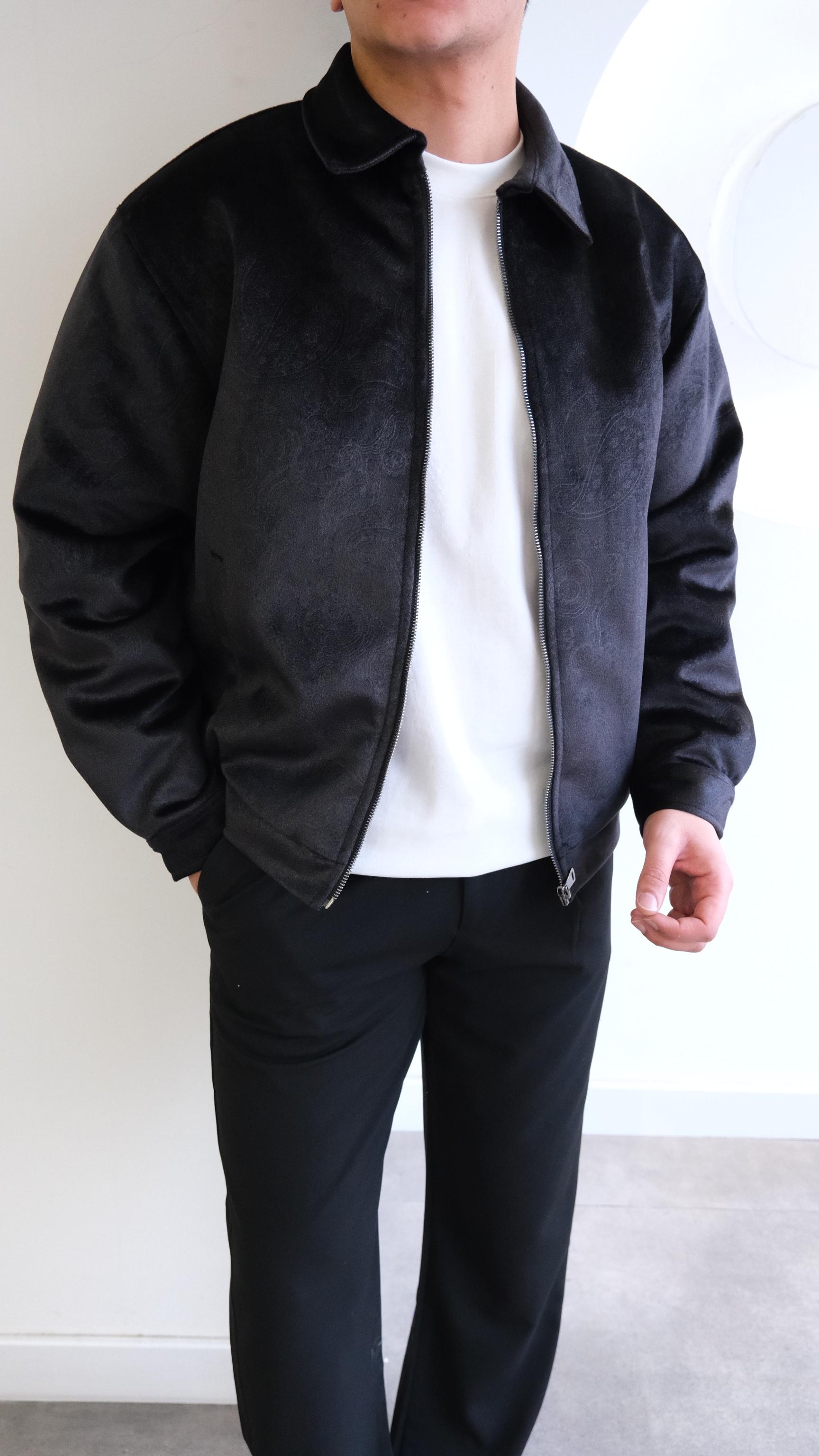 Velvet Kadife Şal Desenli Siyah Ceket