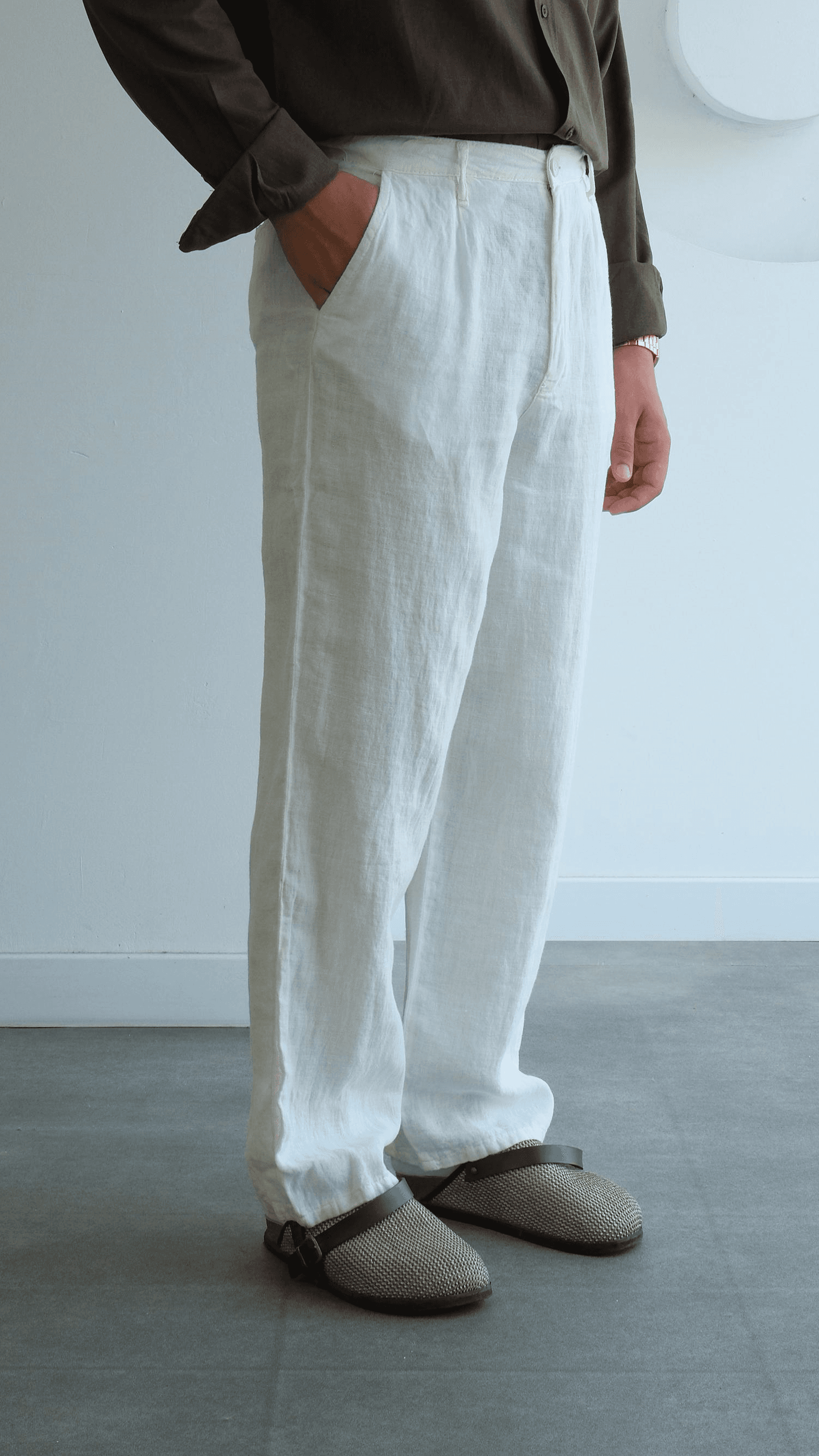 Beyaz Baggy Keten Pantolon