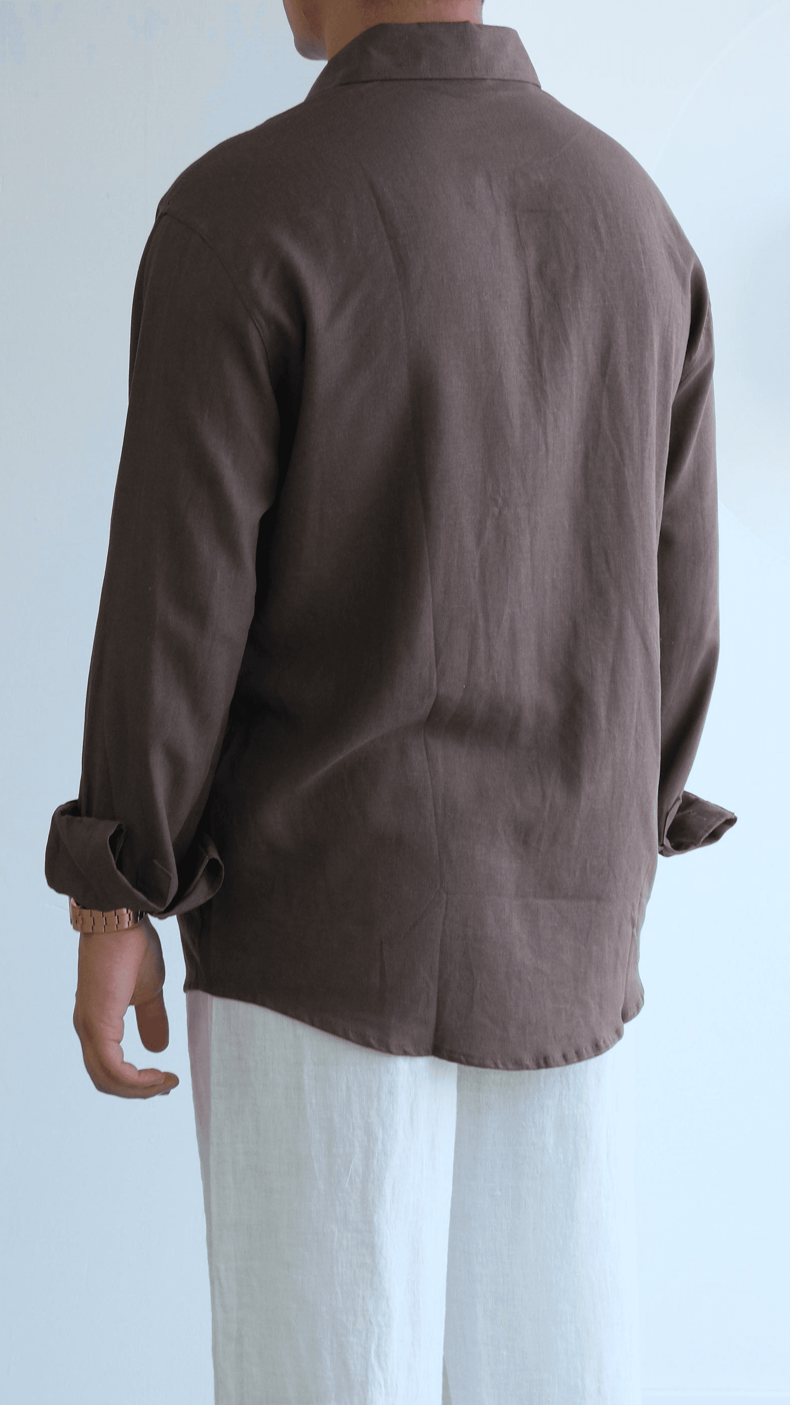 Kahve Oversize Keten Gömlek