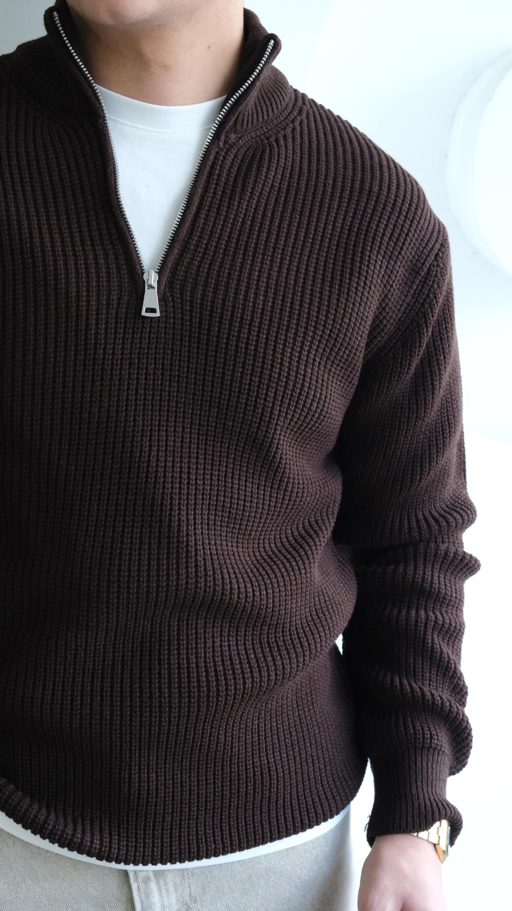 Kahve Balıkçı Yaka Örme Kazak