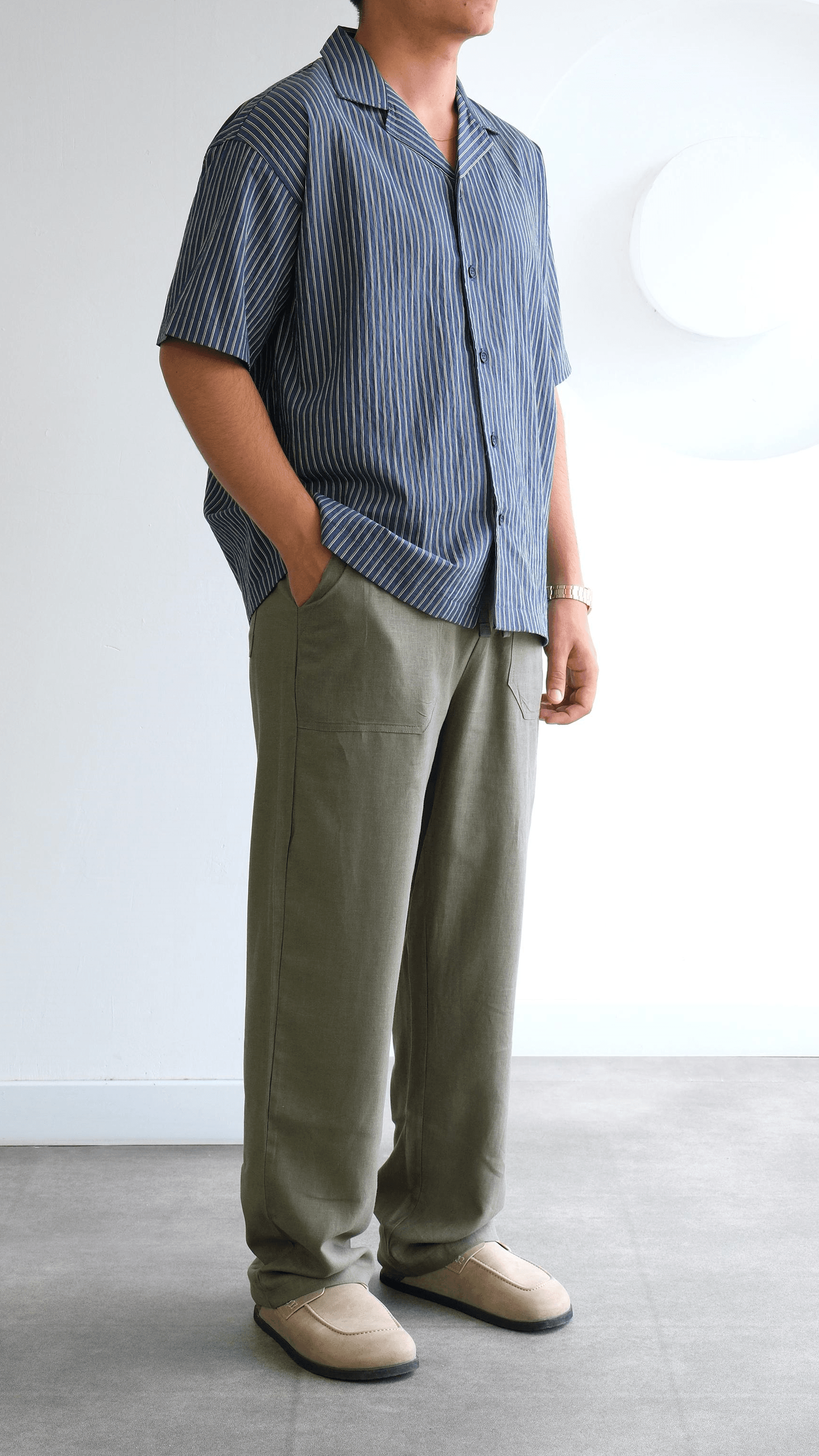 Haki Baggy Keten Pantolon