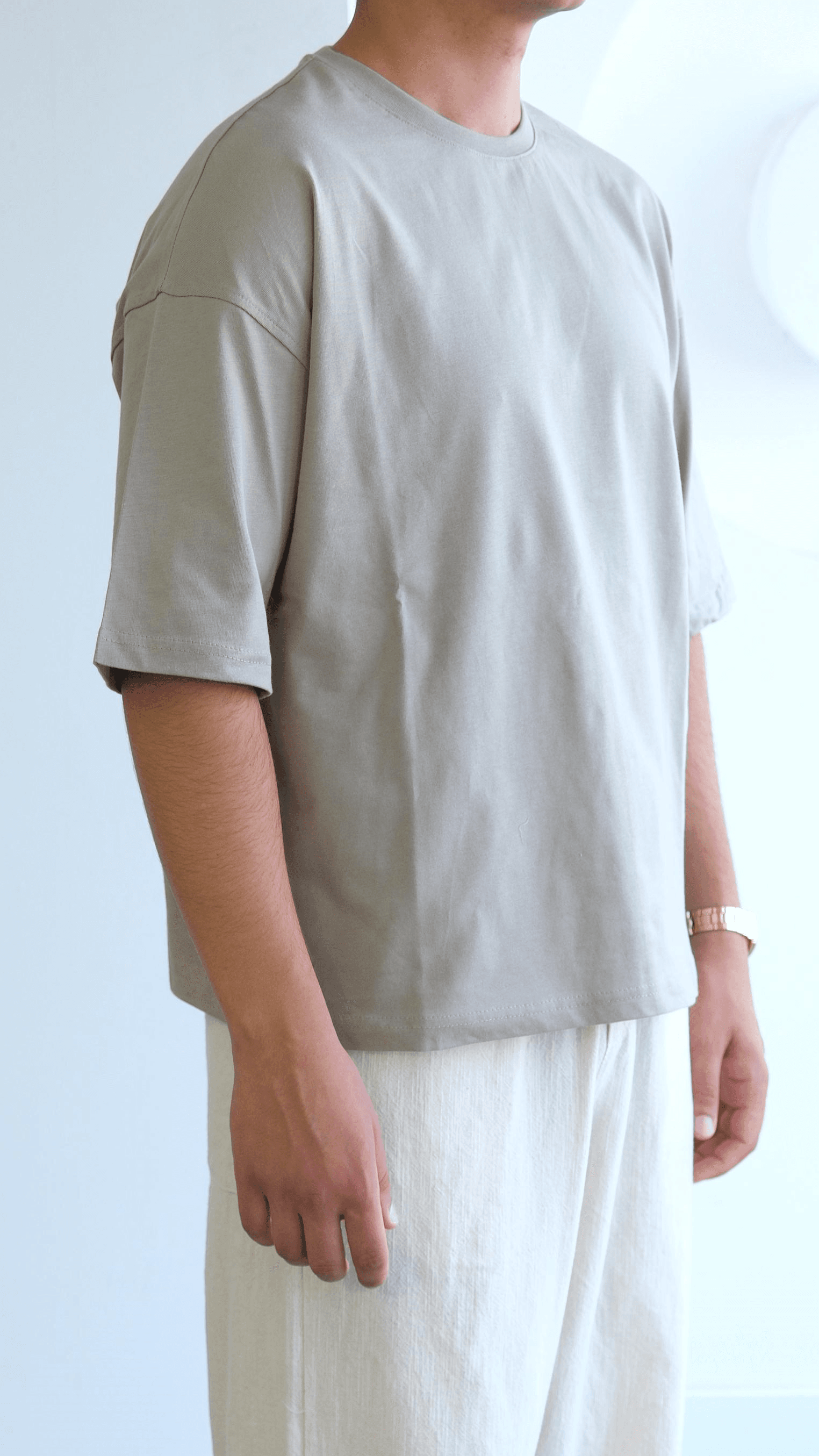 Bej Crop Fıt Basıc Tshirt