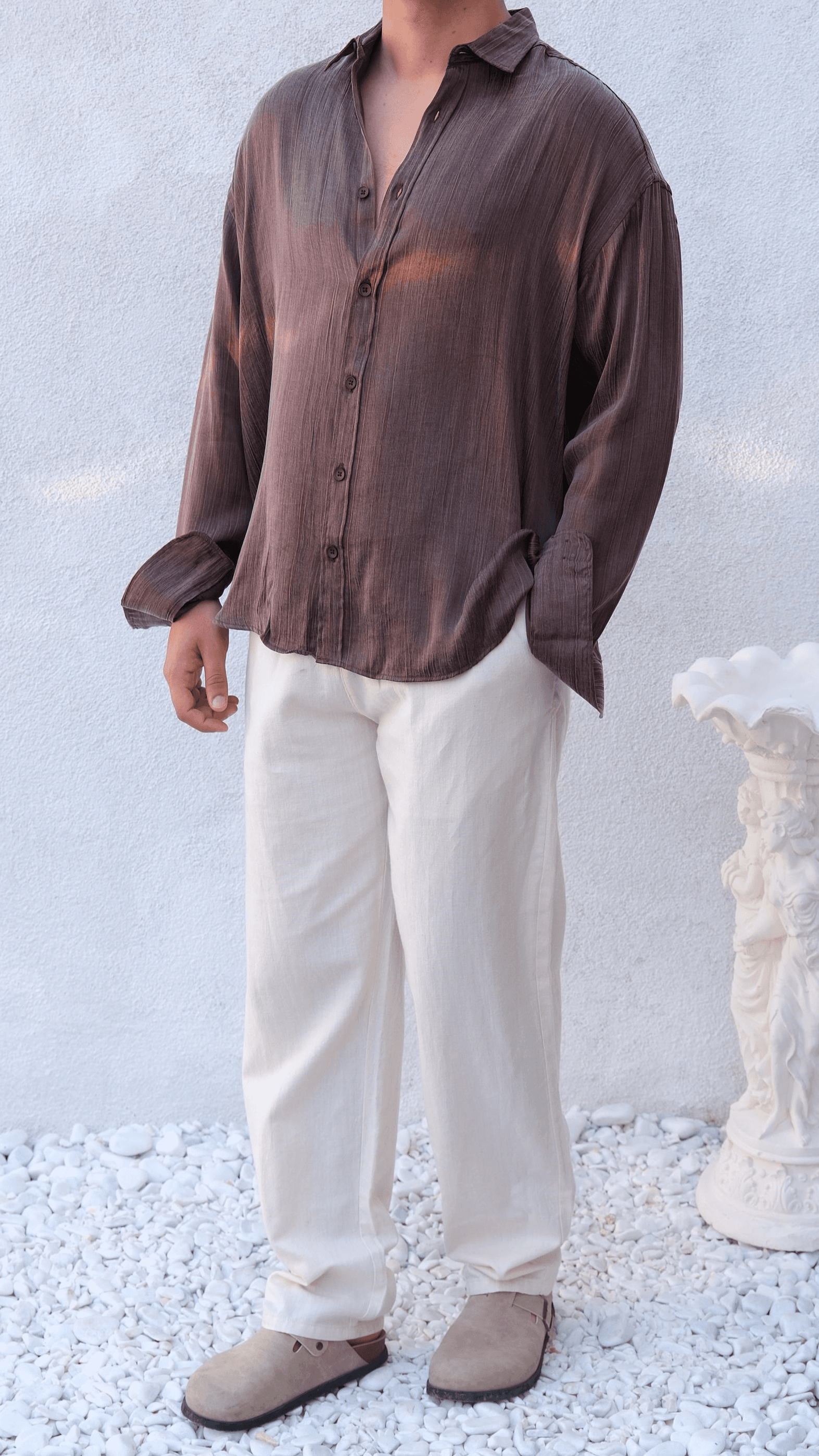 Bej Baggy Keten Pantolon