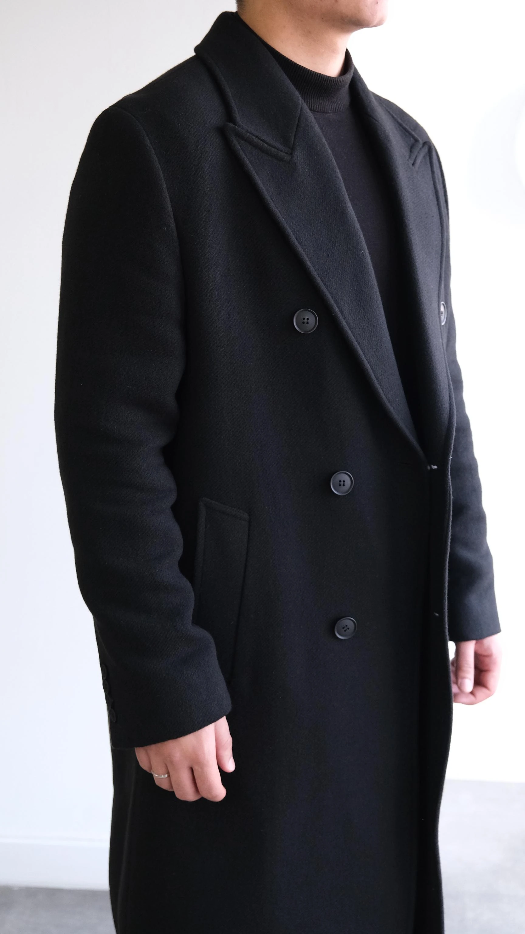 Siyah Kruvaze Klasik Kaşe Kaban