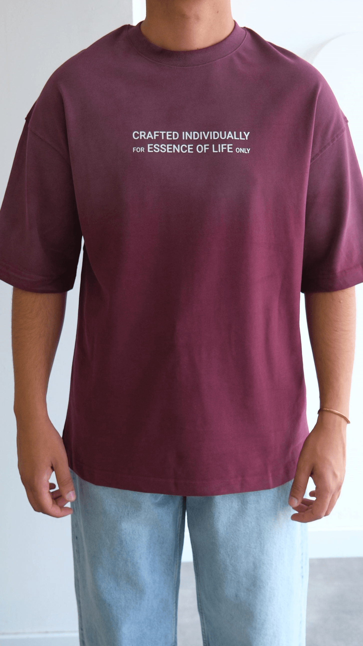 Bordo Yazı Baskılı Yıkamalı Tshirt
