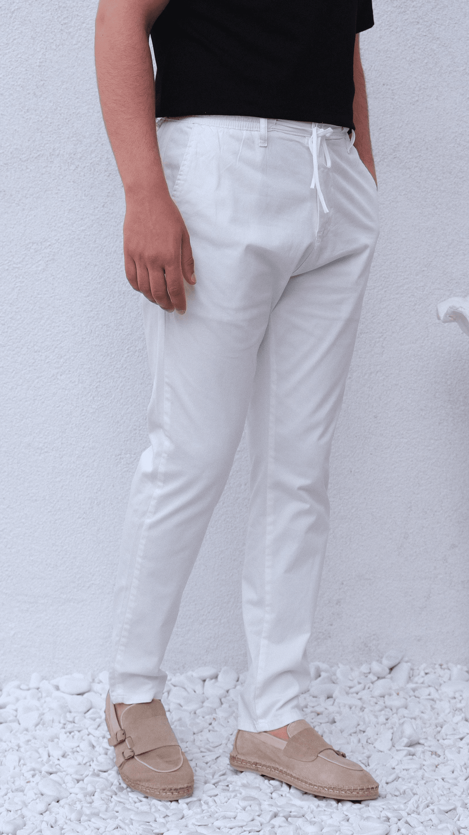 Beyaz Kanvas Regular Kesim Pantolon