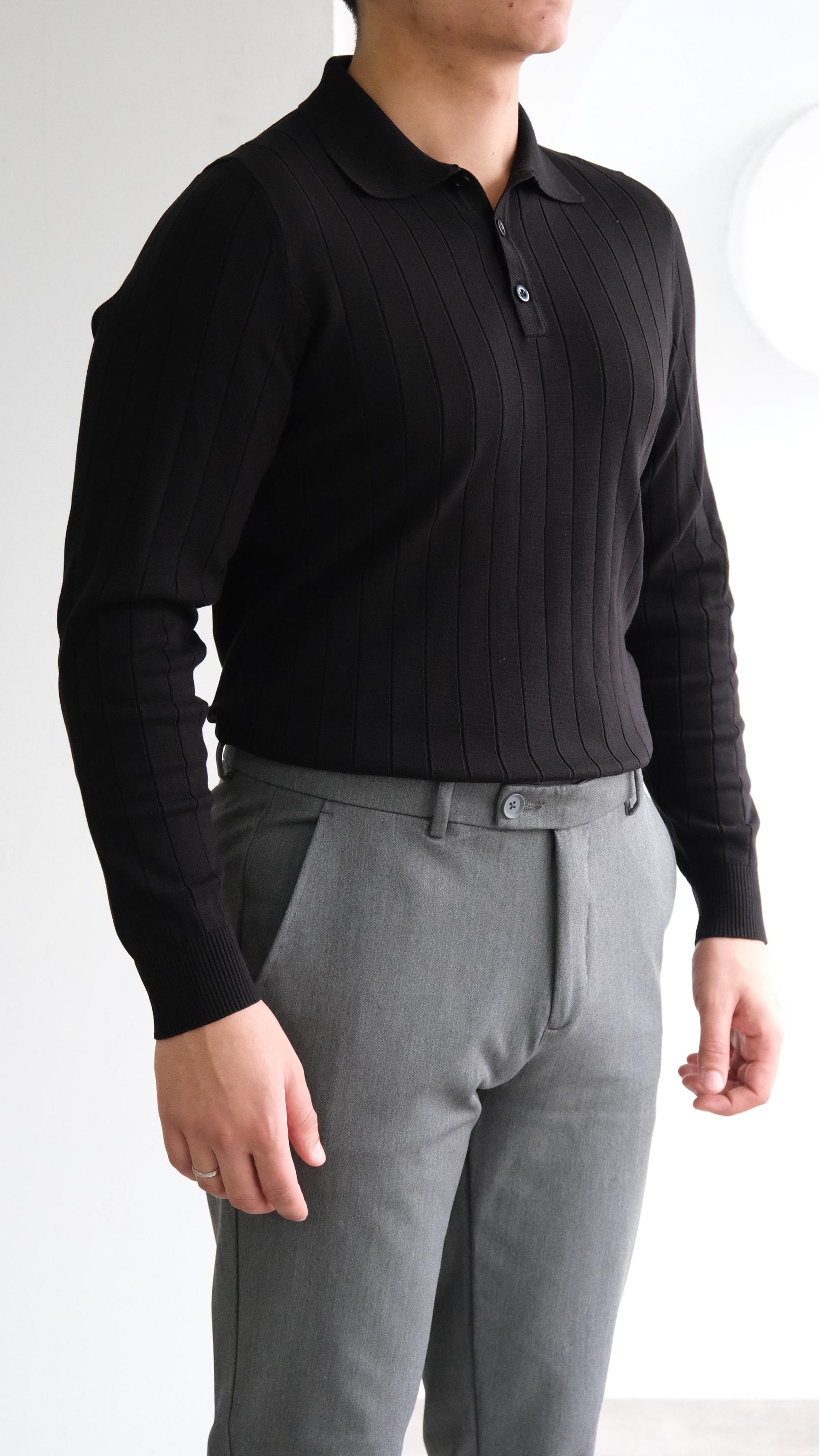 Polo Yaka Siyah Şeritli Triko