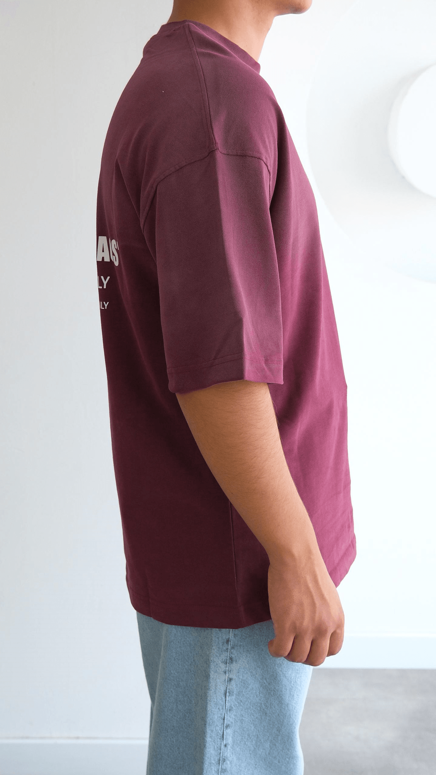 Bordo Yazı Baskılı Yıkamalı Tshirt