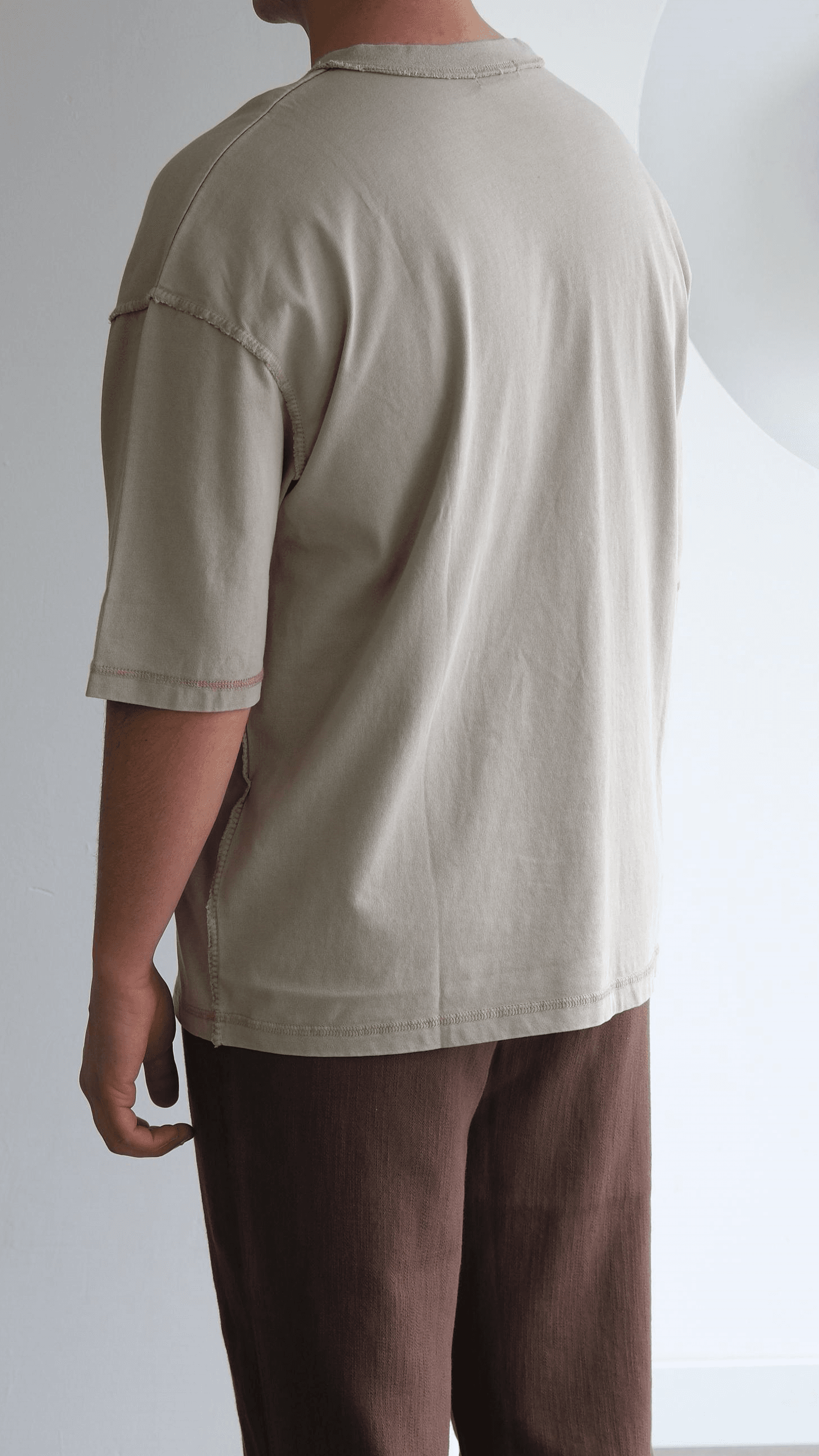 Bej Ters Dikiş Detaylı Oversize Tshirt