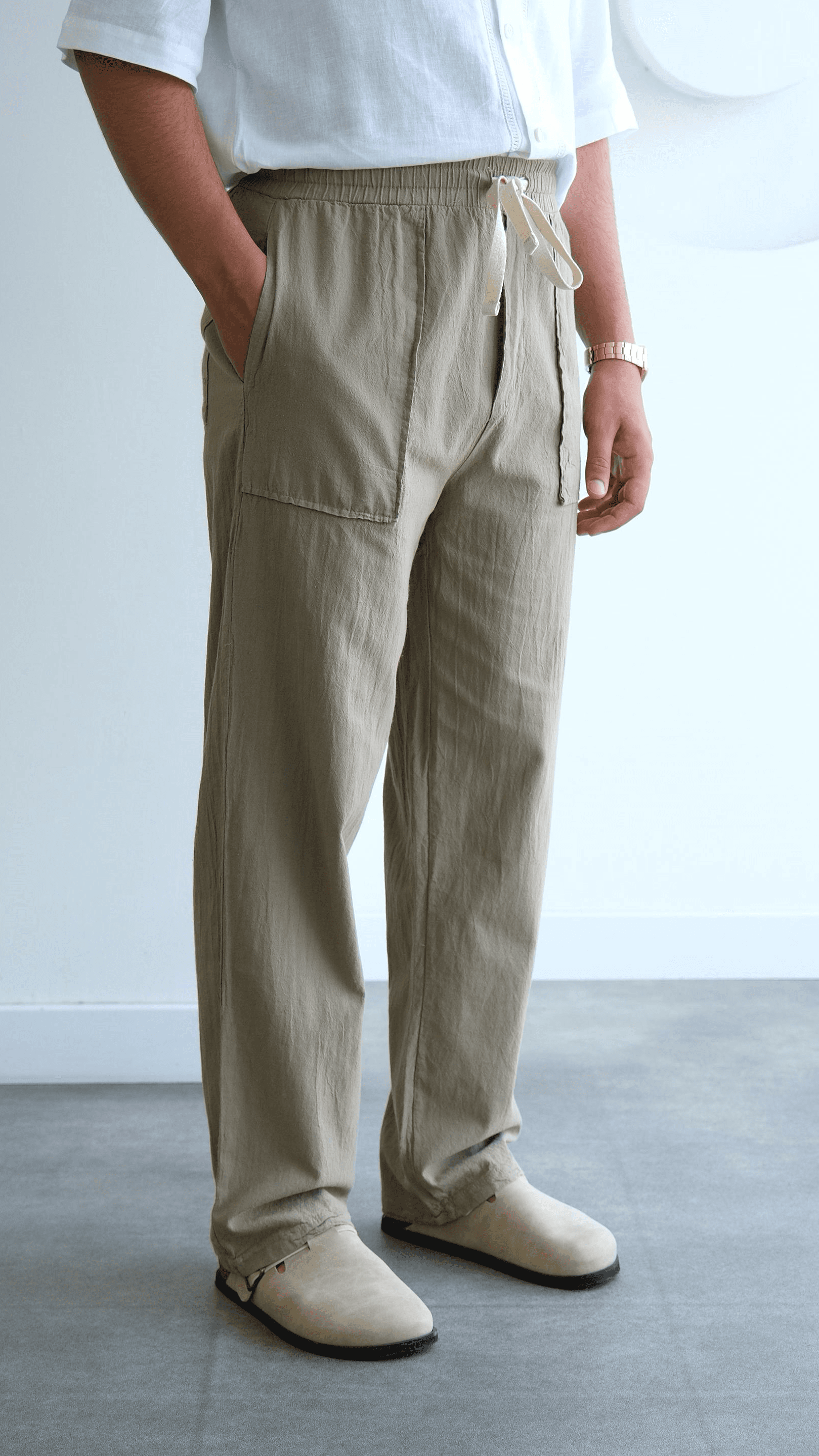 Haki Baggy Keten Pantolon